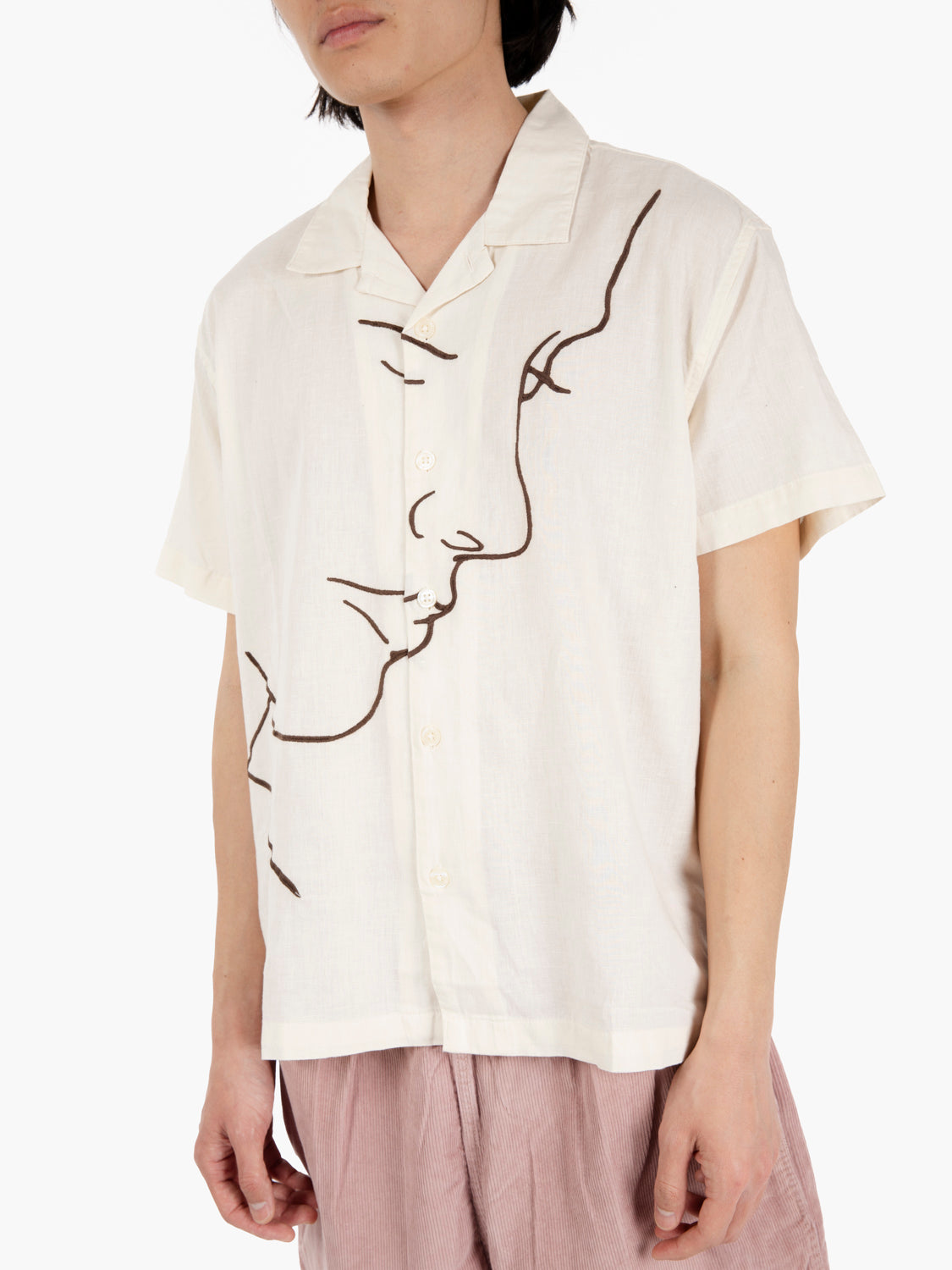 Frances woven shirt S/S unbleached beige / brown