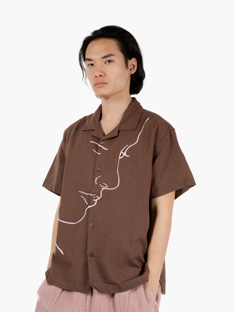 OBEY - Camicia Frances woven S/S unbleached marrone / rosa