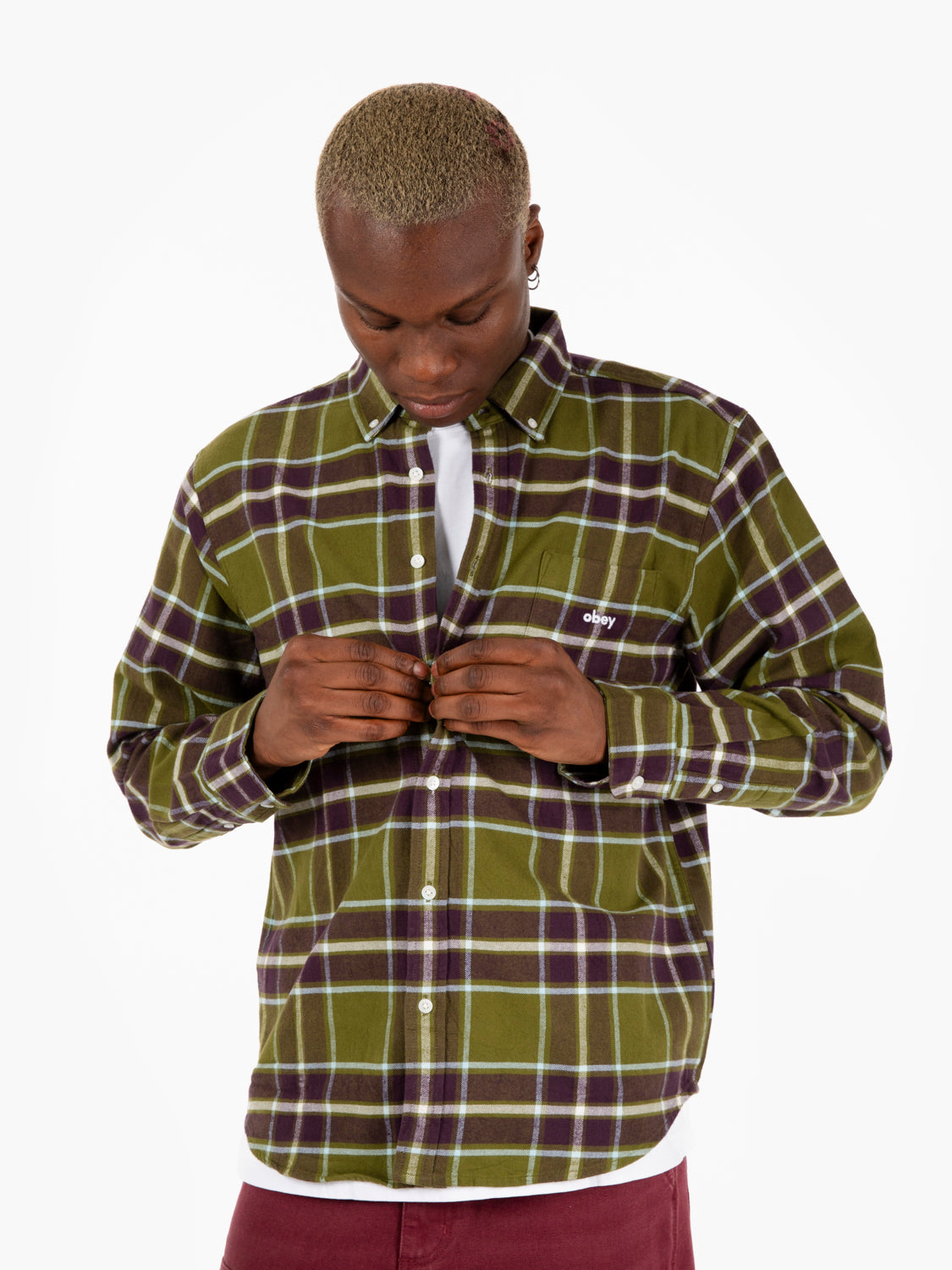 Wilson woven moos green multi shirt