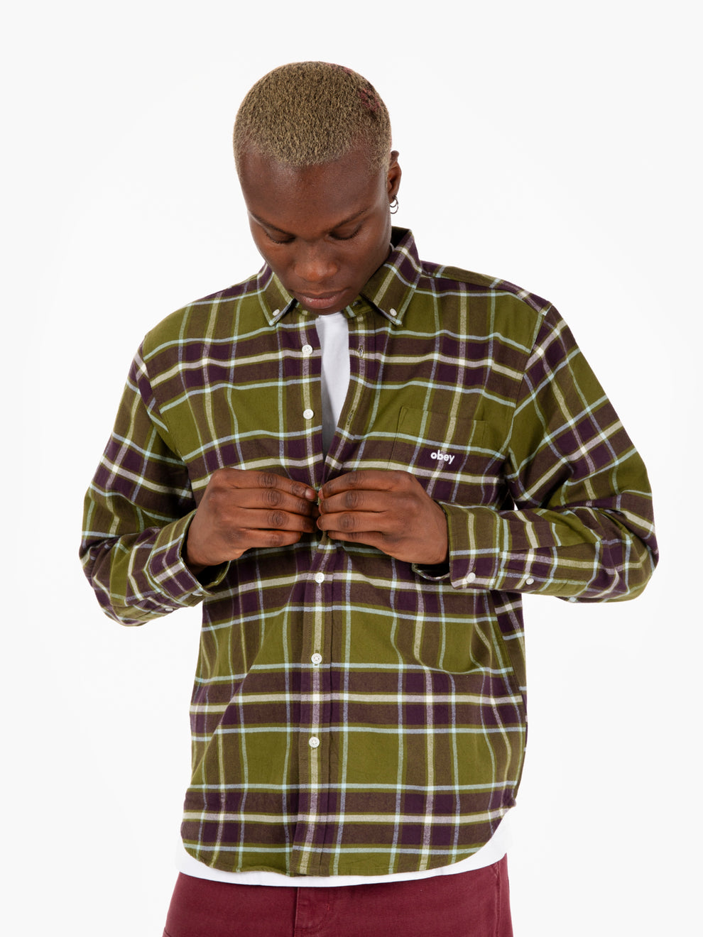 Wilson woven moos green multi shirt