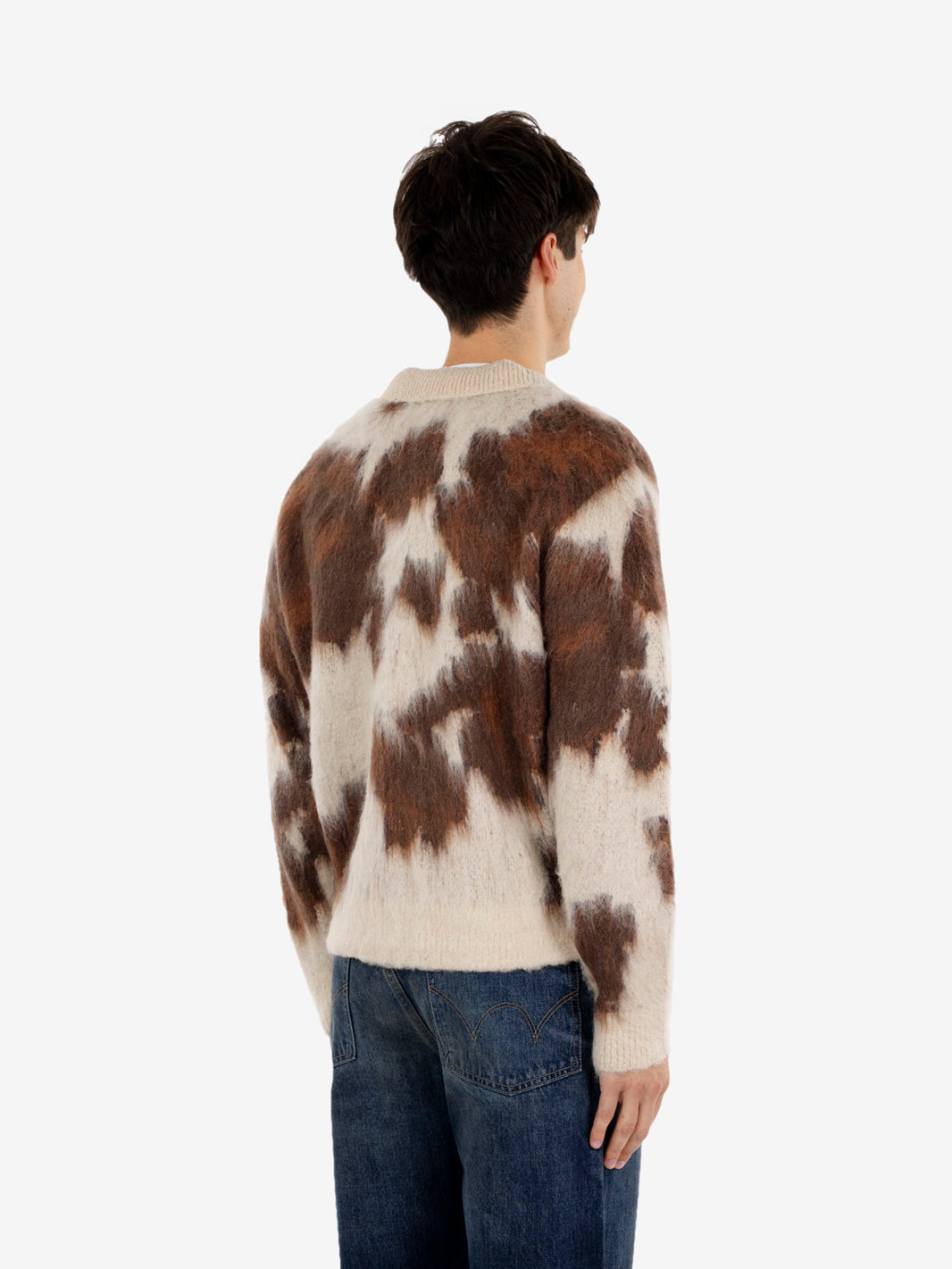 Cow pattern zip sweather marrone