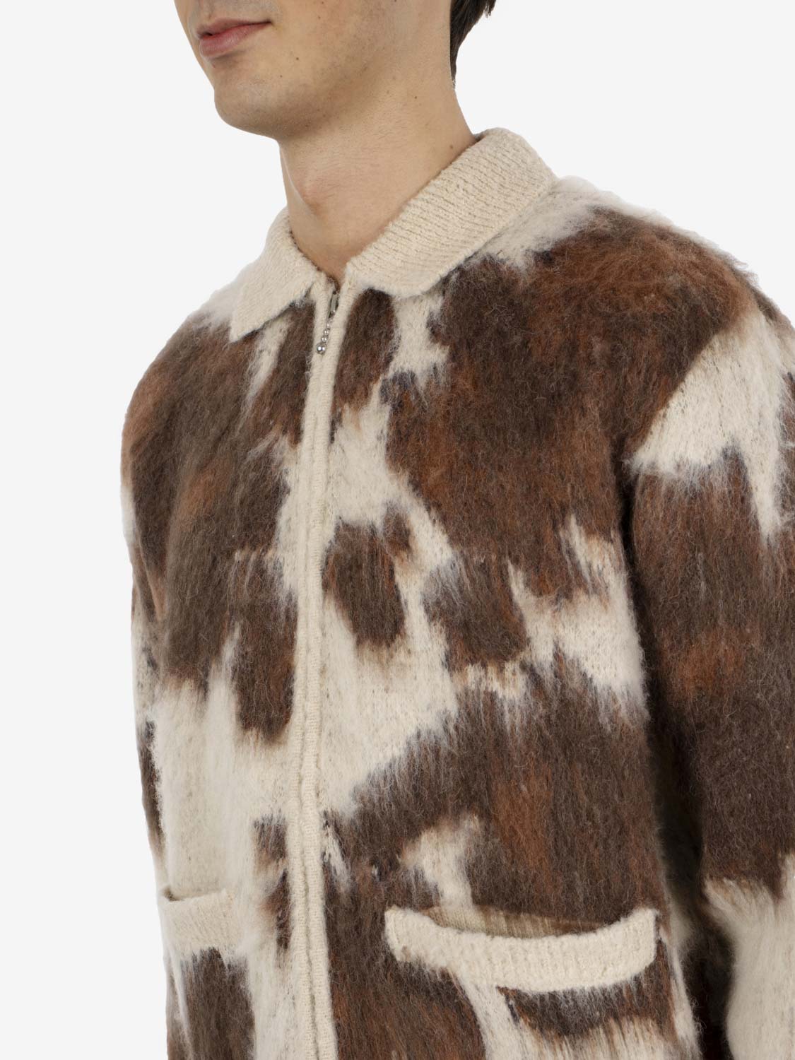 Cow pattern zip sweather marrone