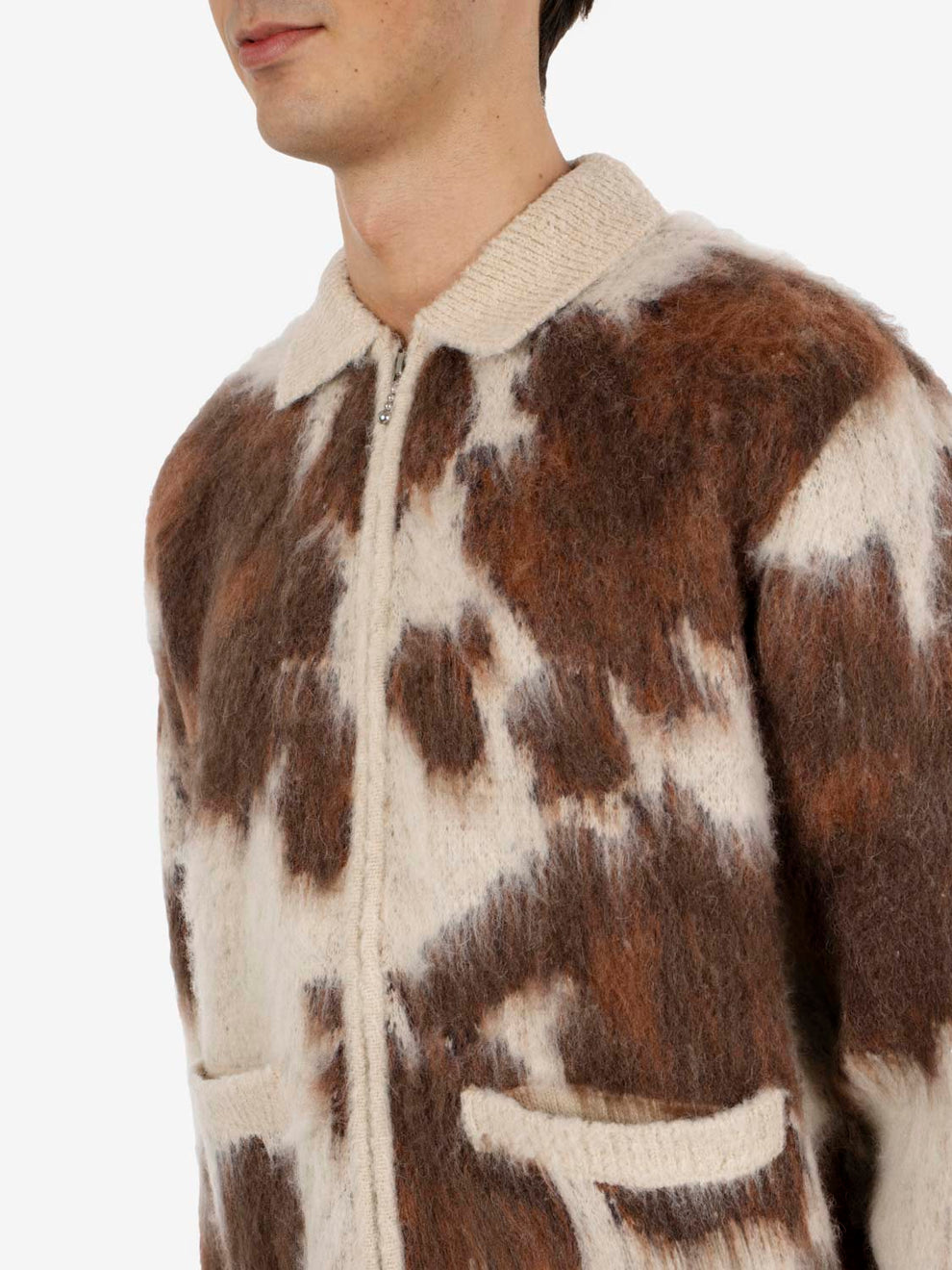 Cow pattern zip sweather marrone