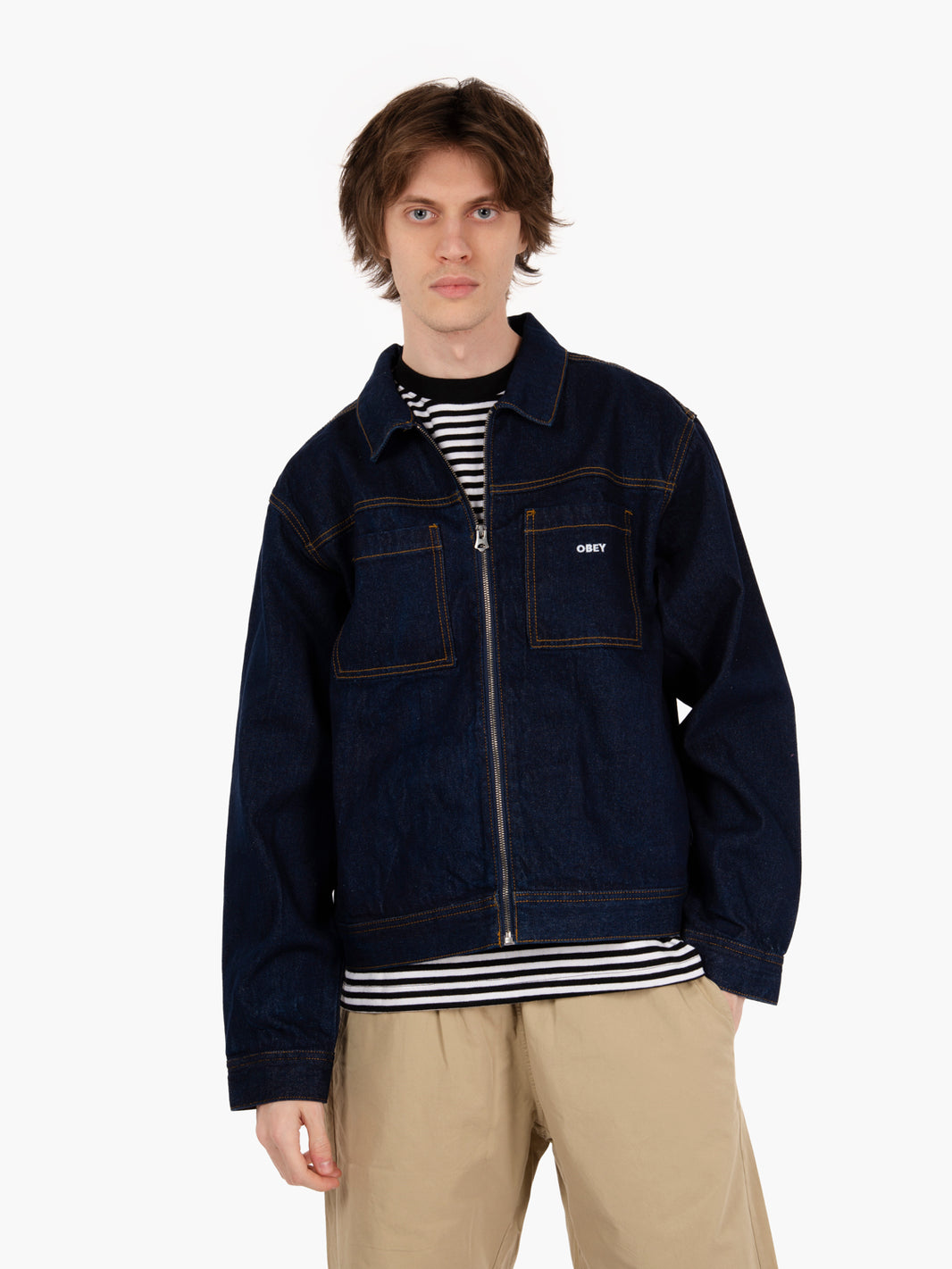 Icon hardwork zip up jacket rinse indigo