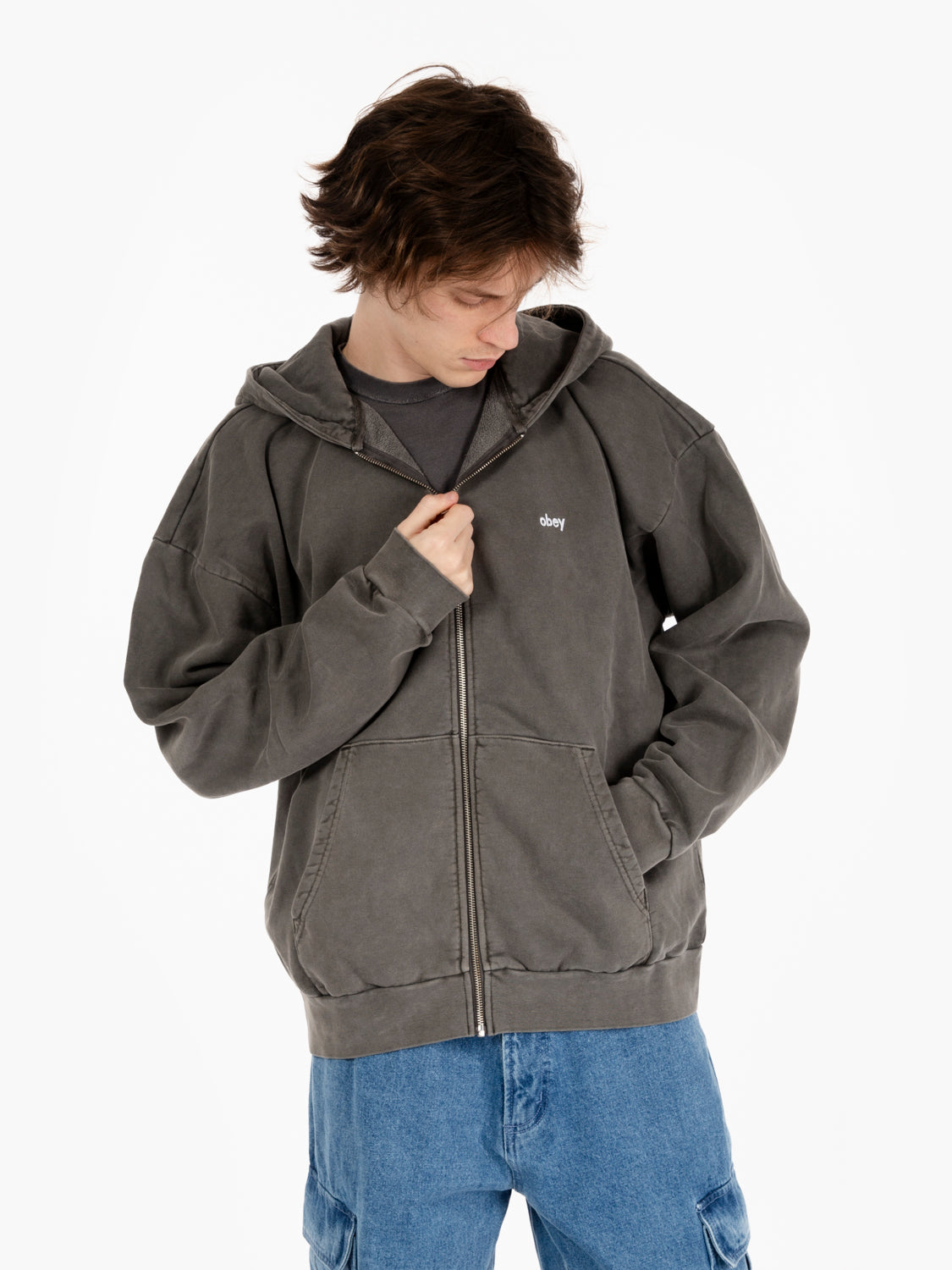 Lowercase pigment zip hood fleece grey