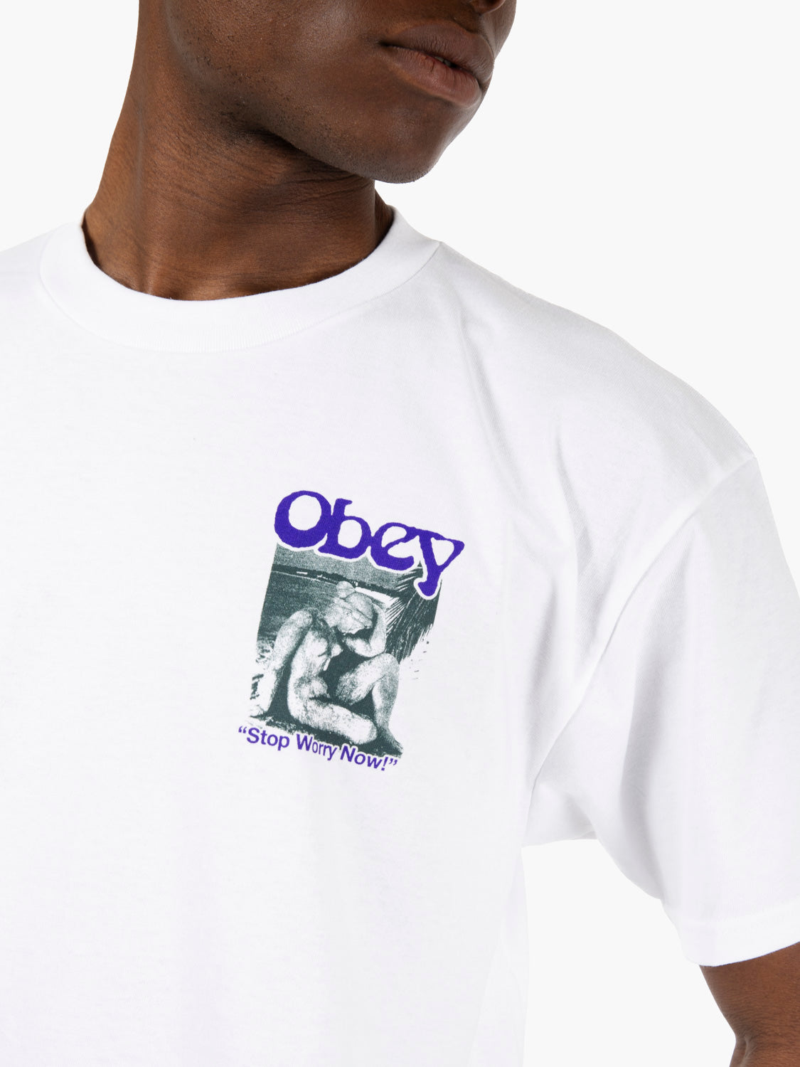 "Stop worrying now" white tee