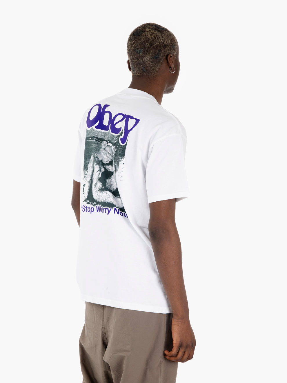 "Stop worrying now" white tee