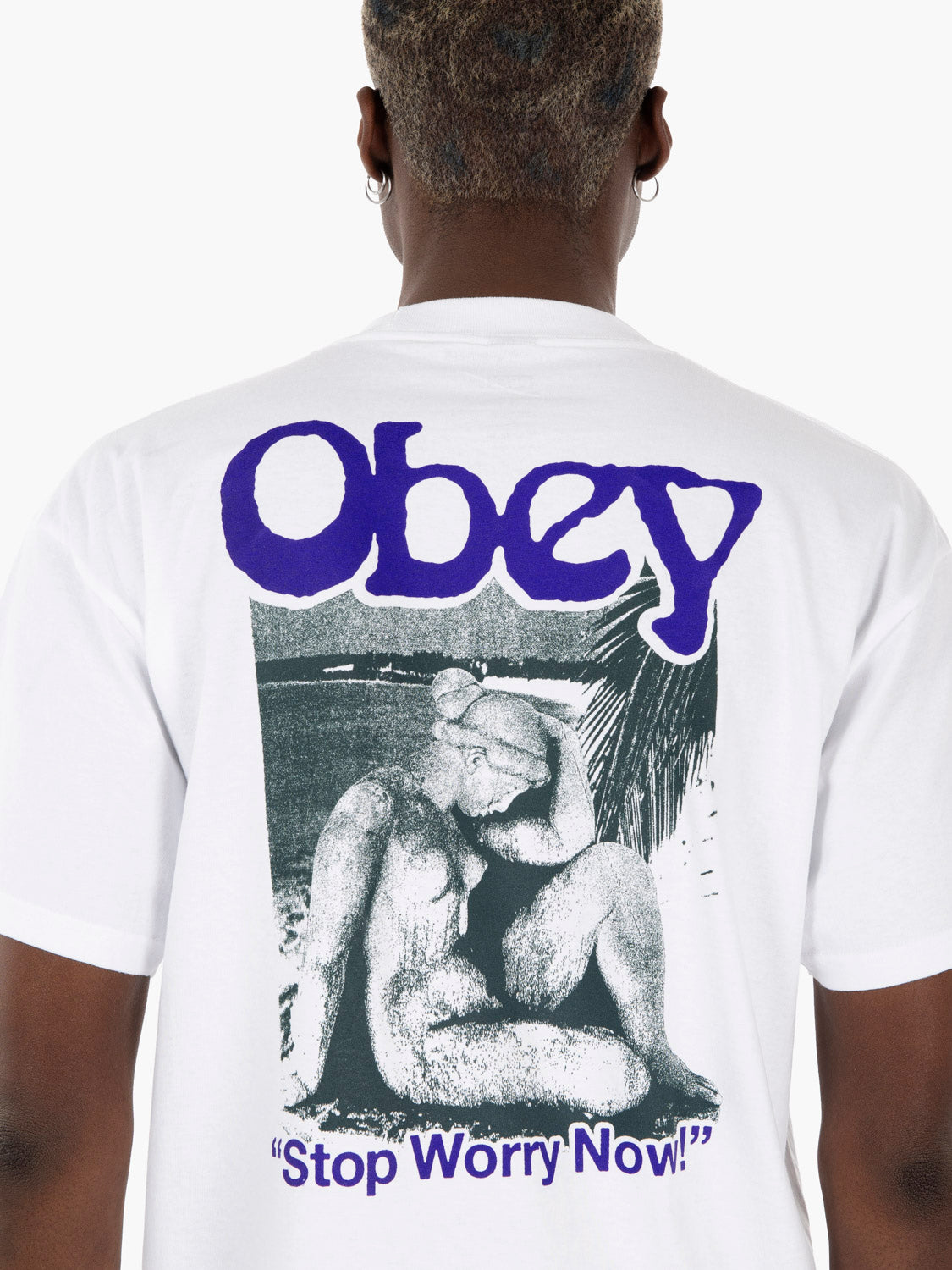 "Stop worrying now" white tee