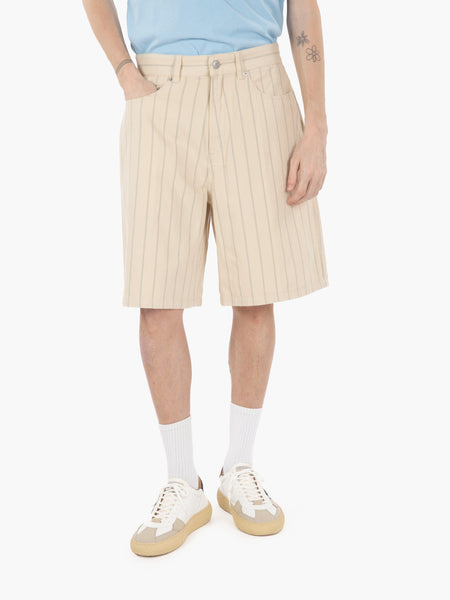 Stripe baggy denim short pelican