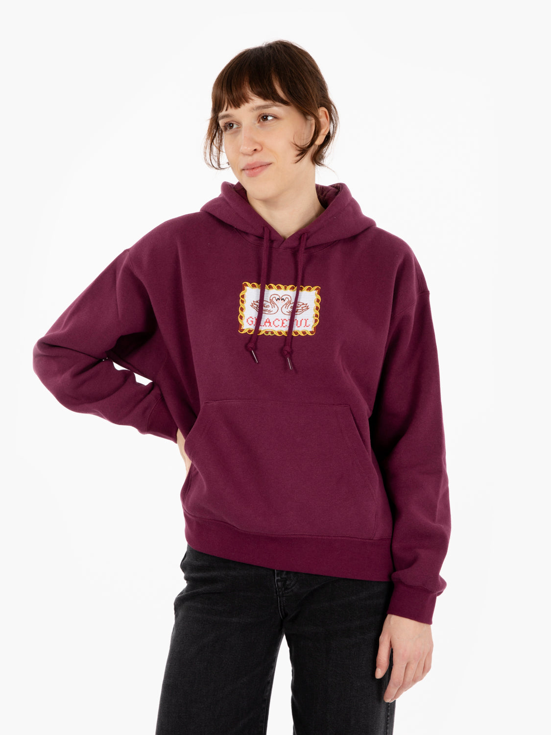 Swans hood fleece grape