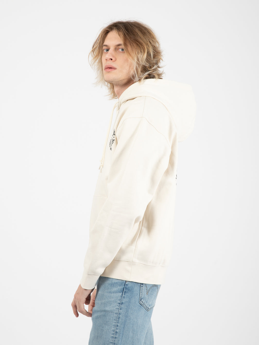 Worlwide globe premium hooded fleece unbleached