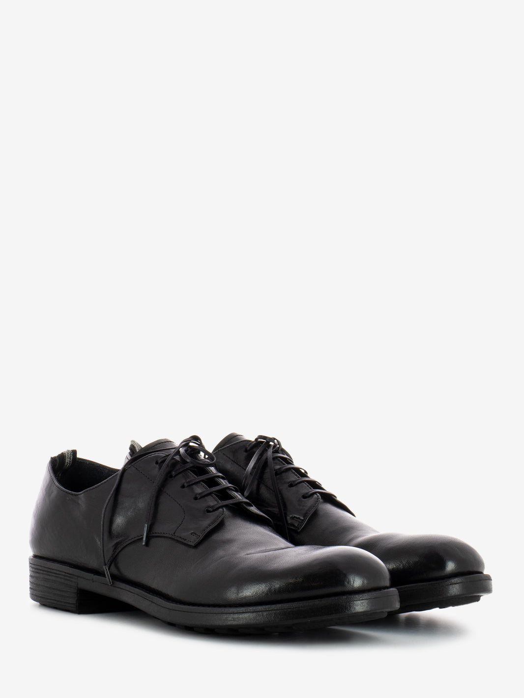 Black leather round toe derbys