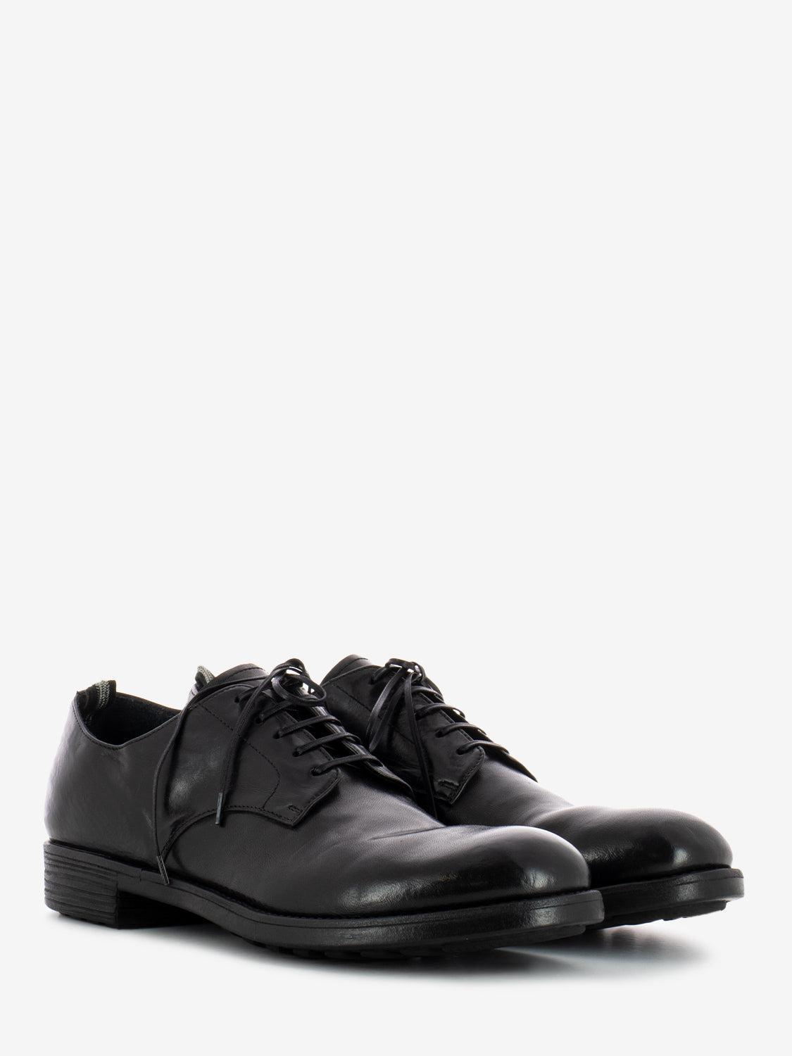 Black leather round toe derbys