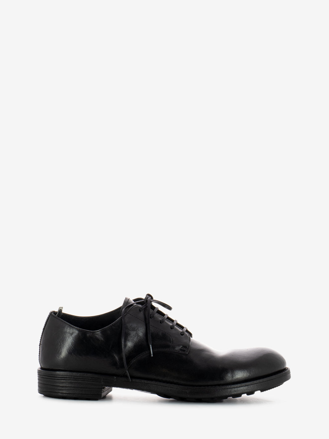 Black leather round toe derbys