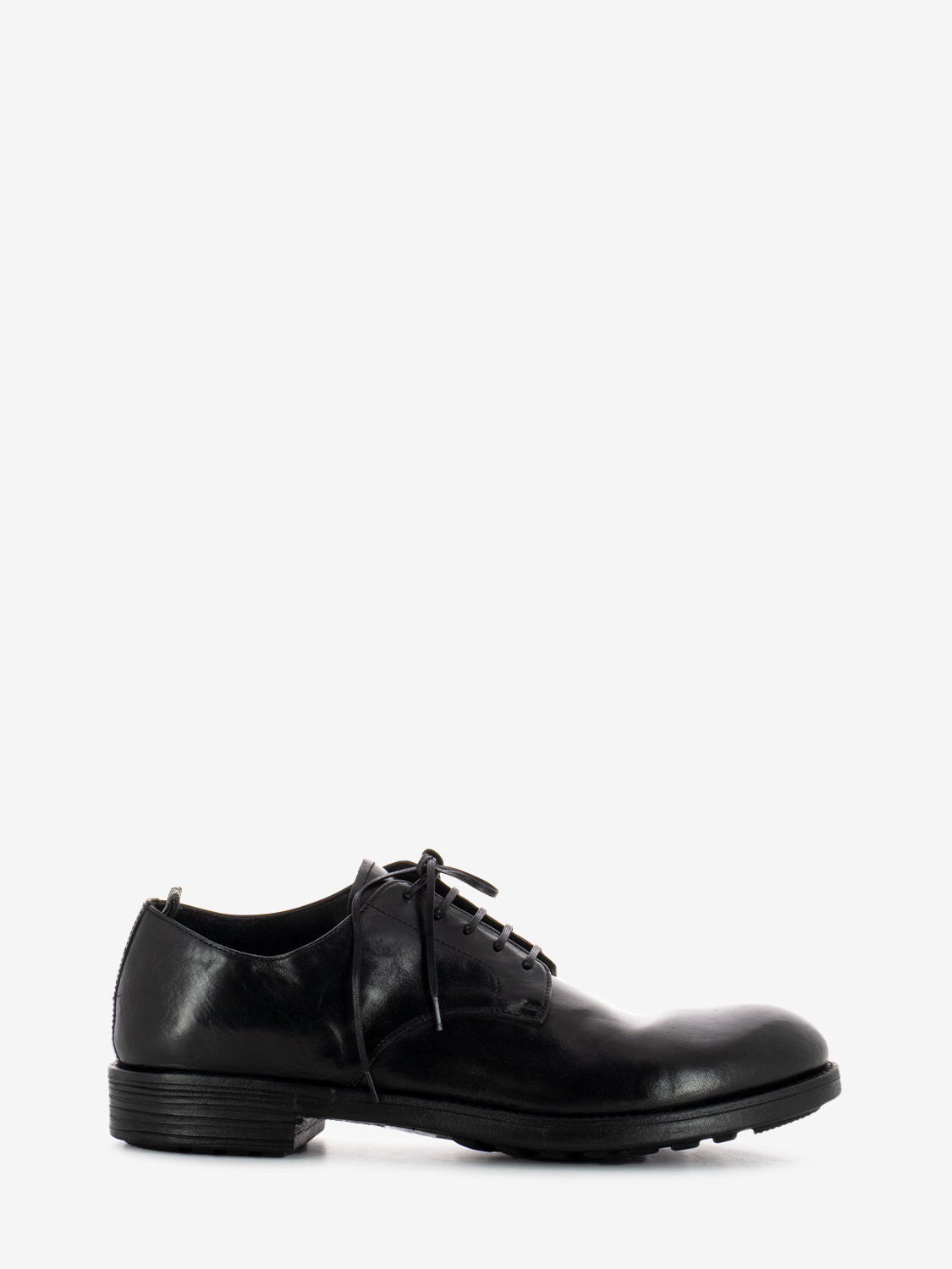 Black leather round toe derbys