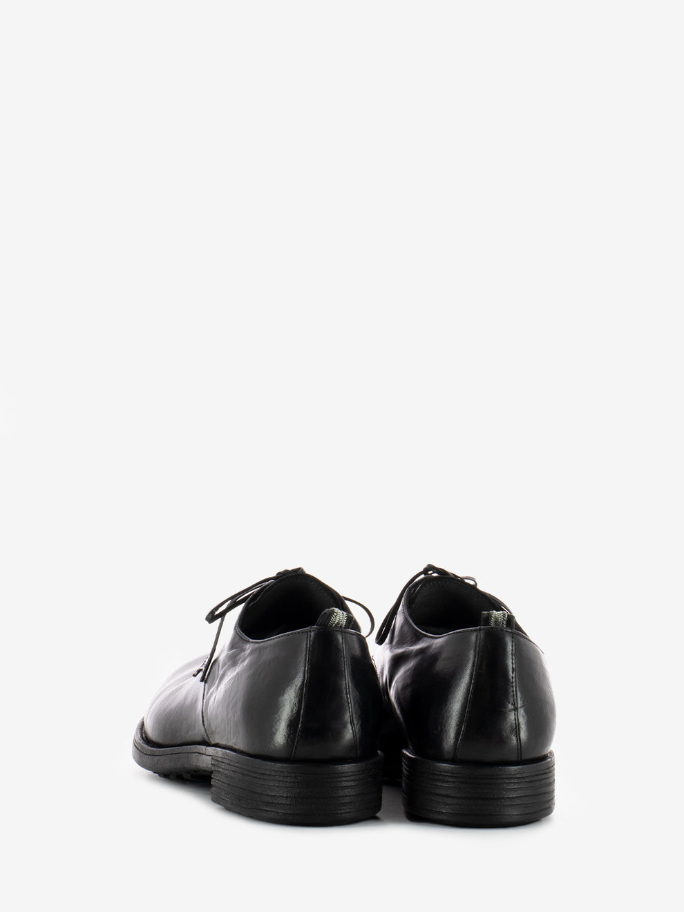 Black leather round toe derbys