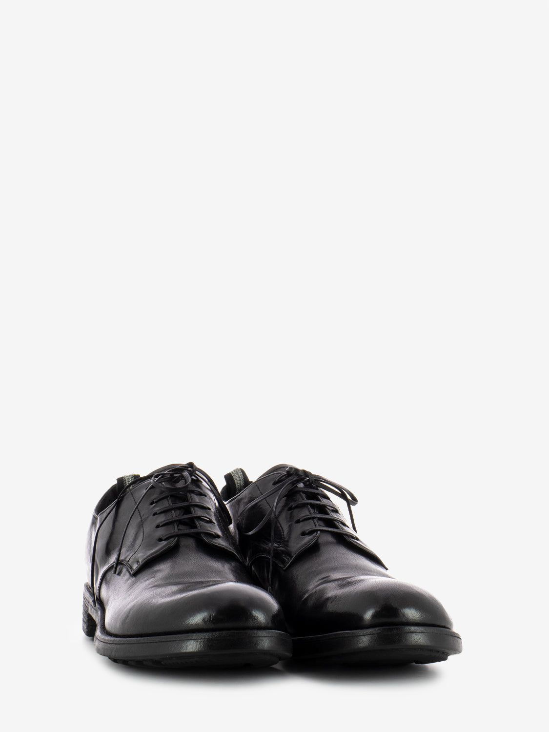 Black leather round toe derbys