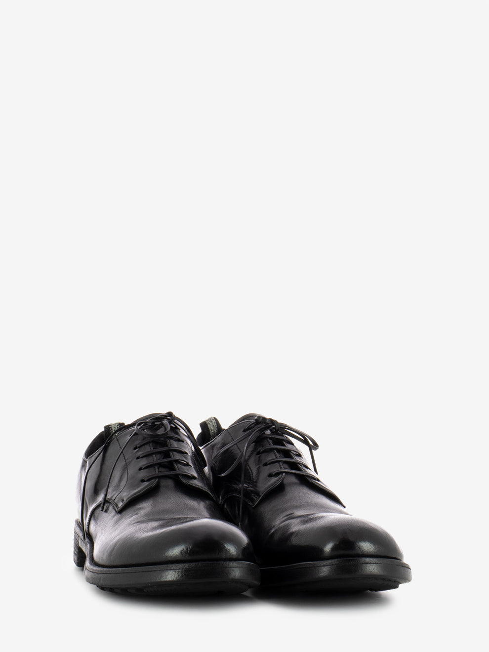 Black leather round toe derbys
