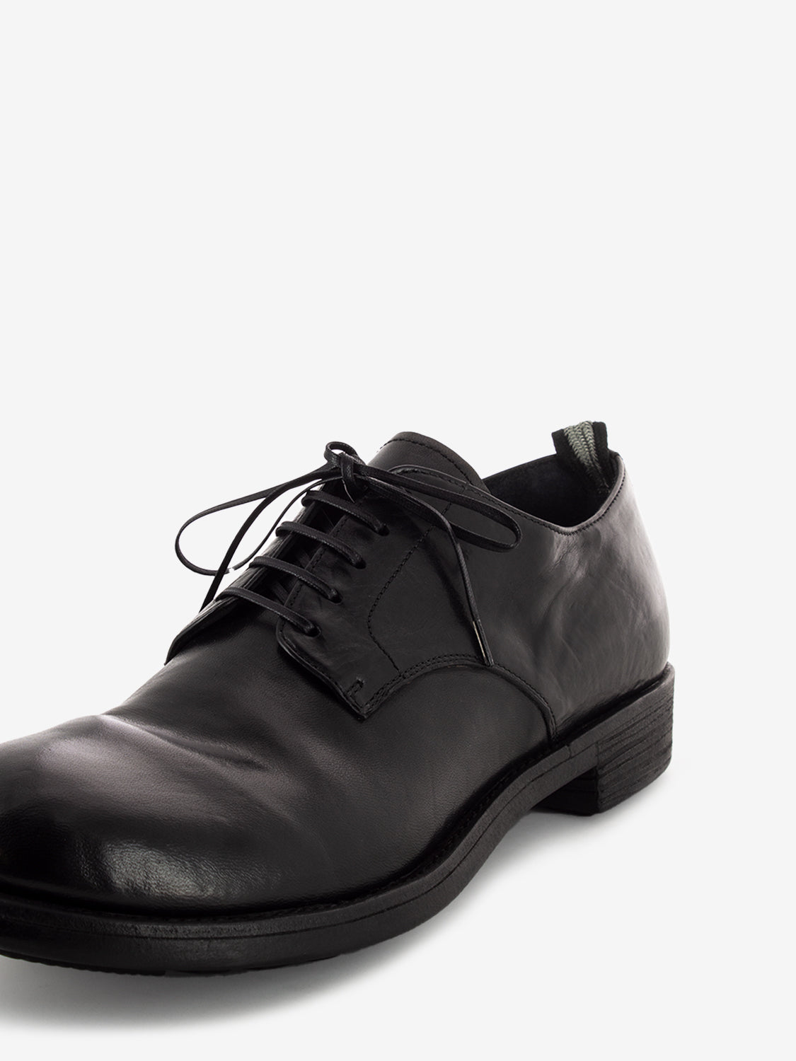 Black leather round toe derbys