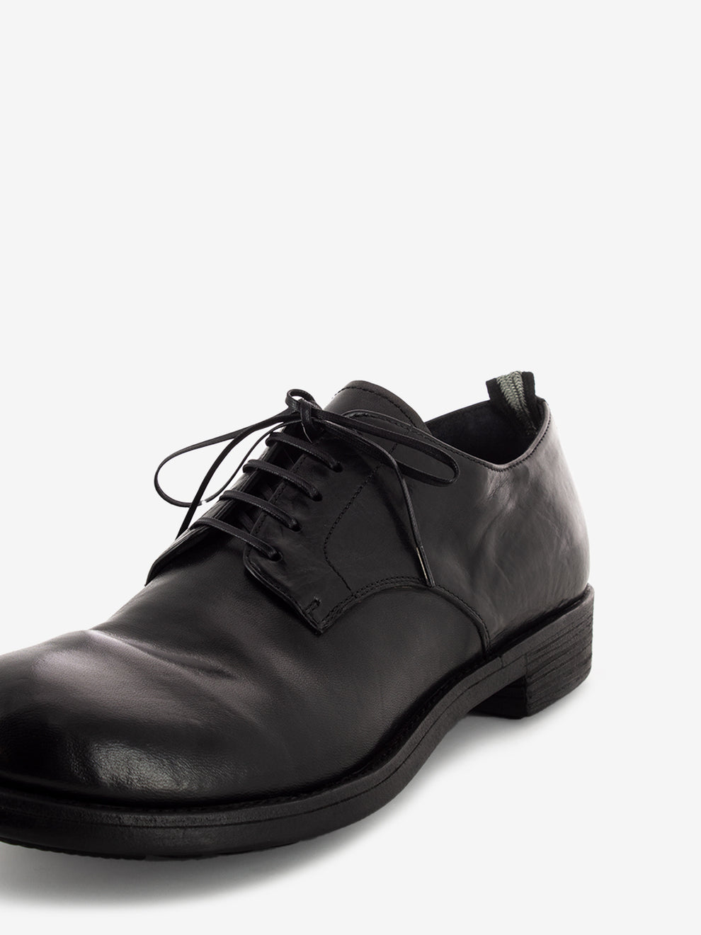 Black leather round toe derbys