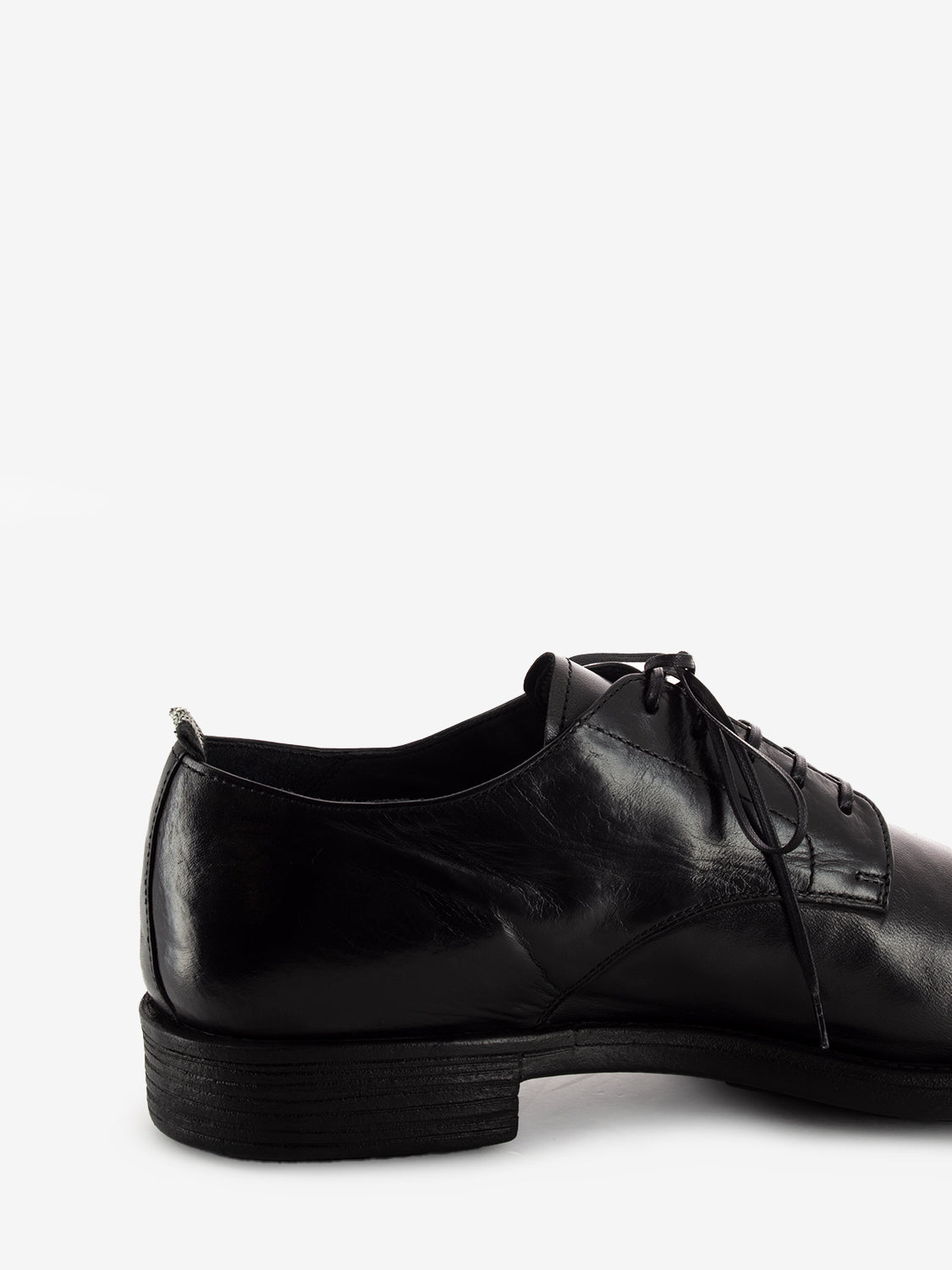 Black leather round toe derbys