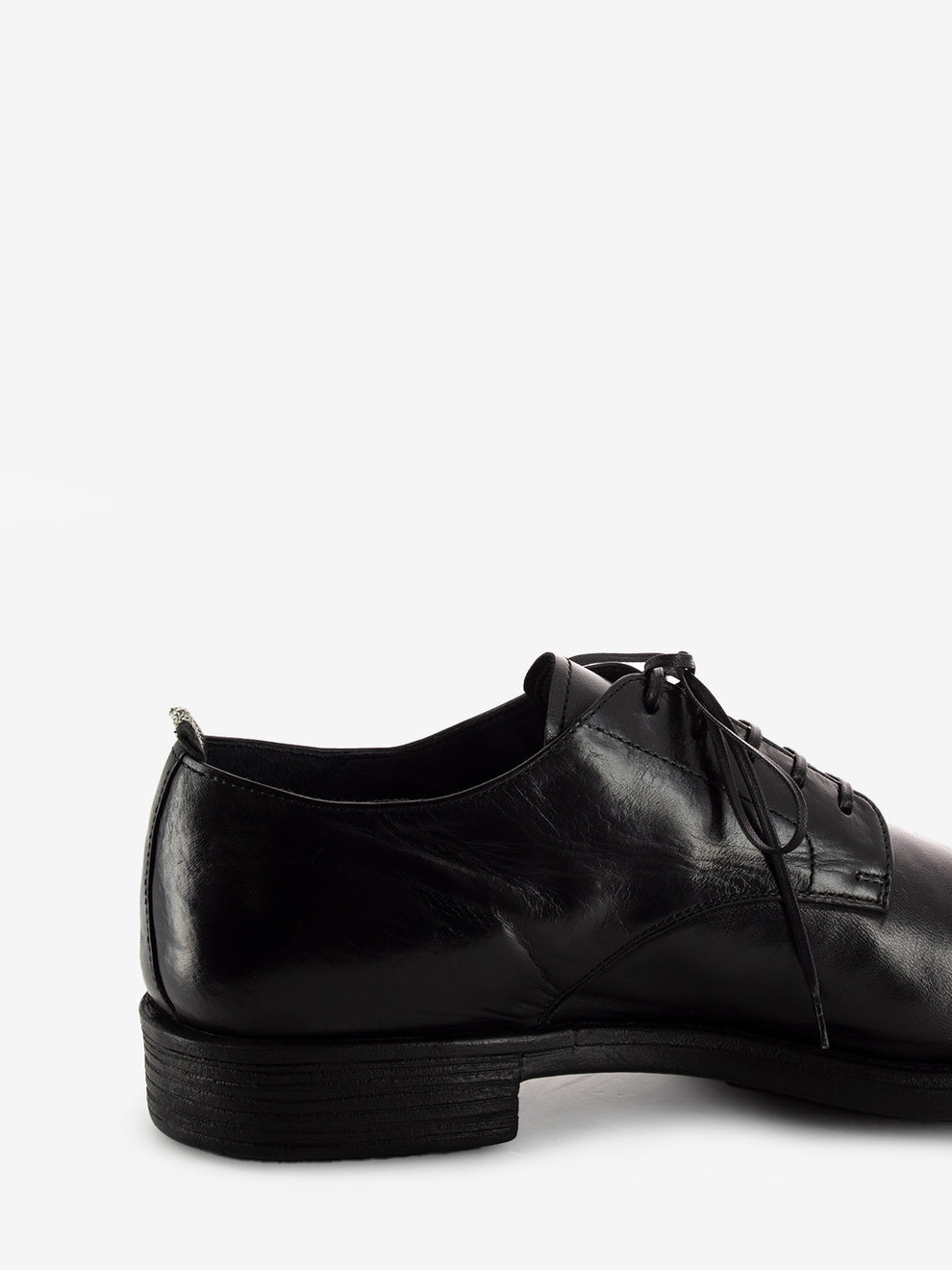 Black leather round toe derbys