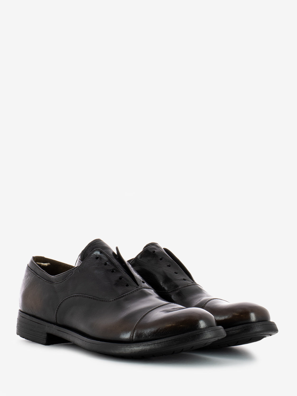 Derby without laces in brown shiny leather