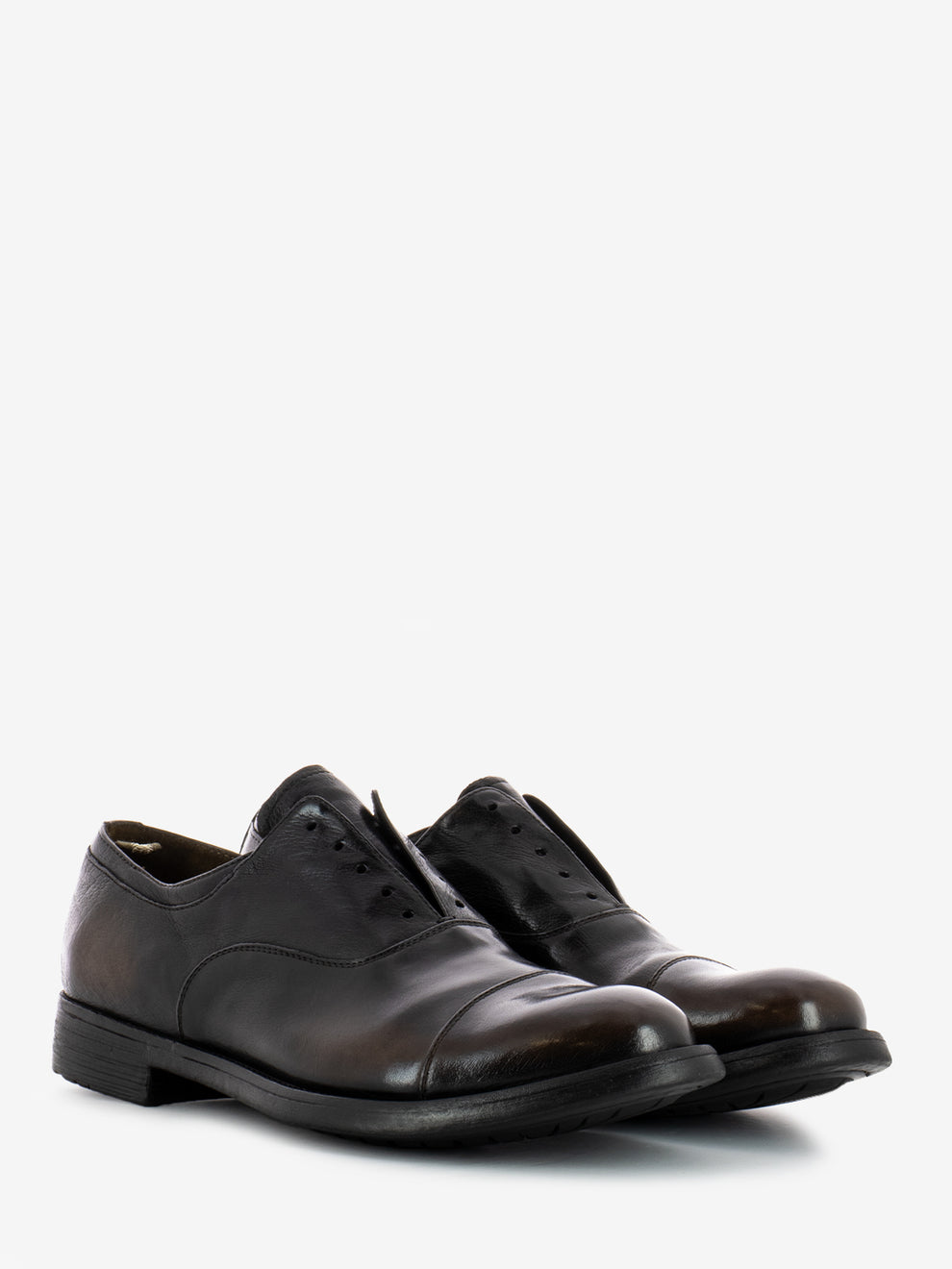 Derby without laces in brown shiny leather