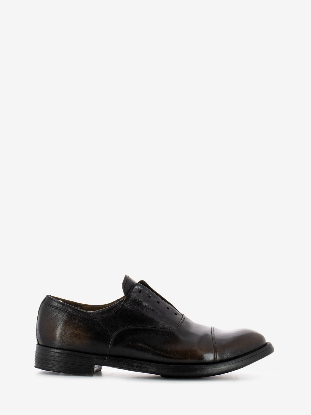 Derby without laces in brown shiny leather