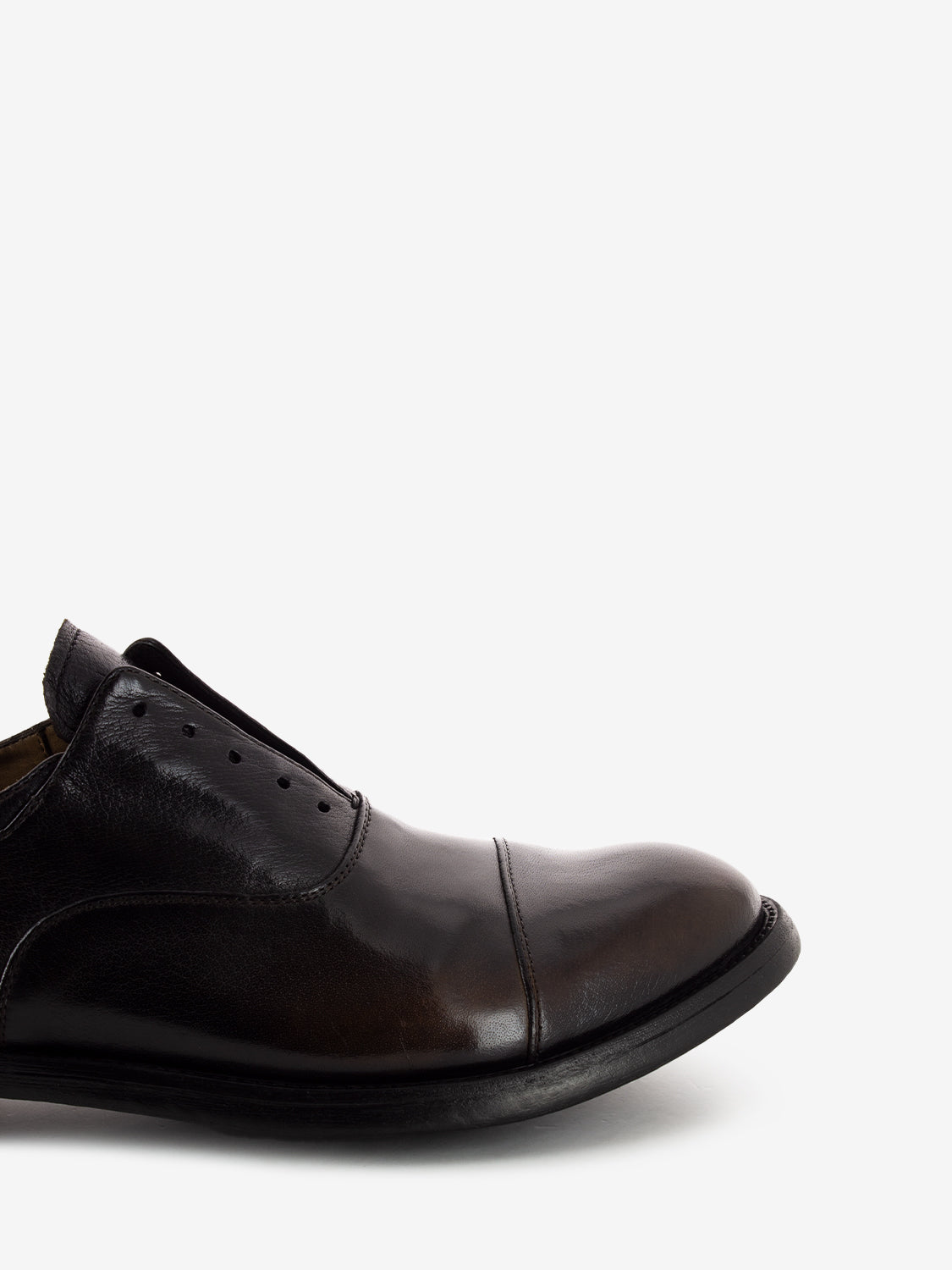 Derby without laces in brown shiny leather