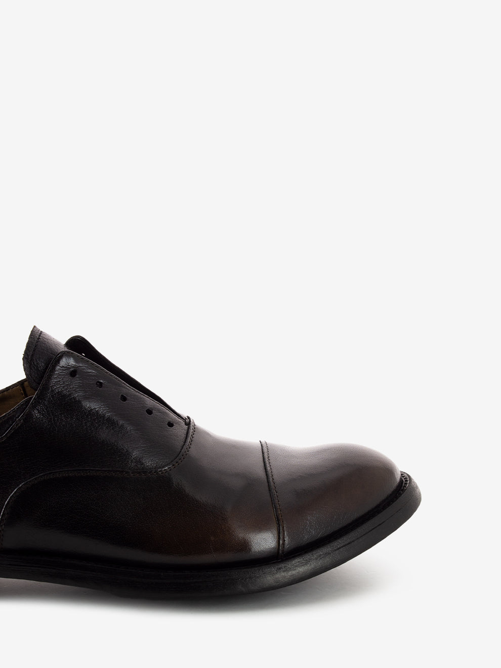 Derby without laces in brown shiny leather