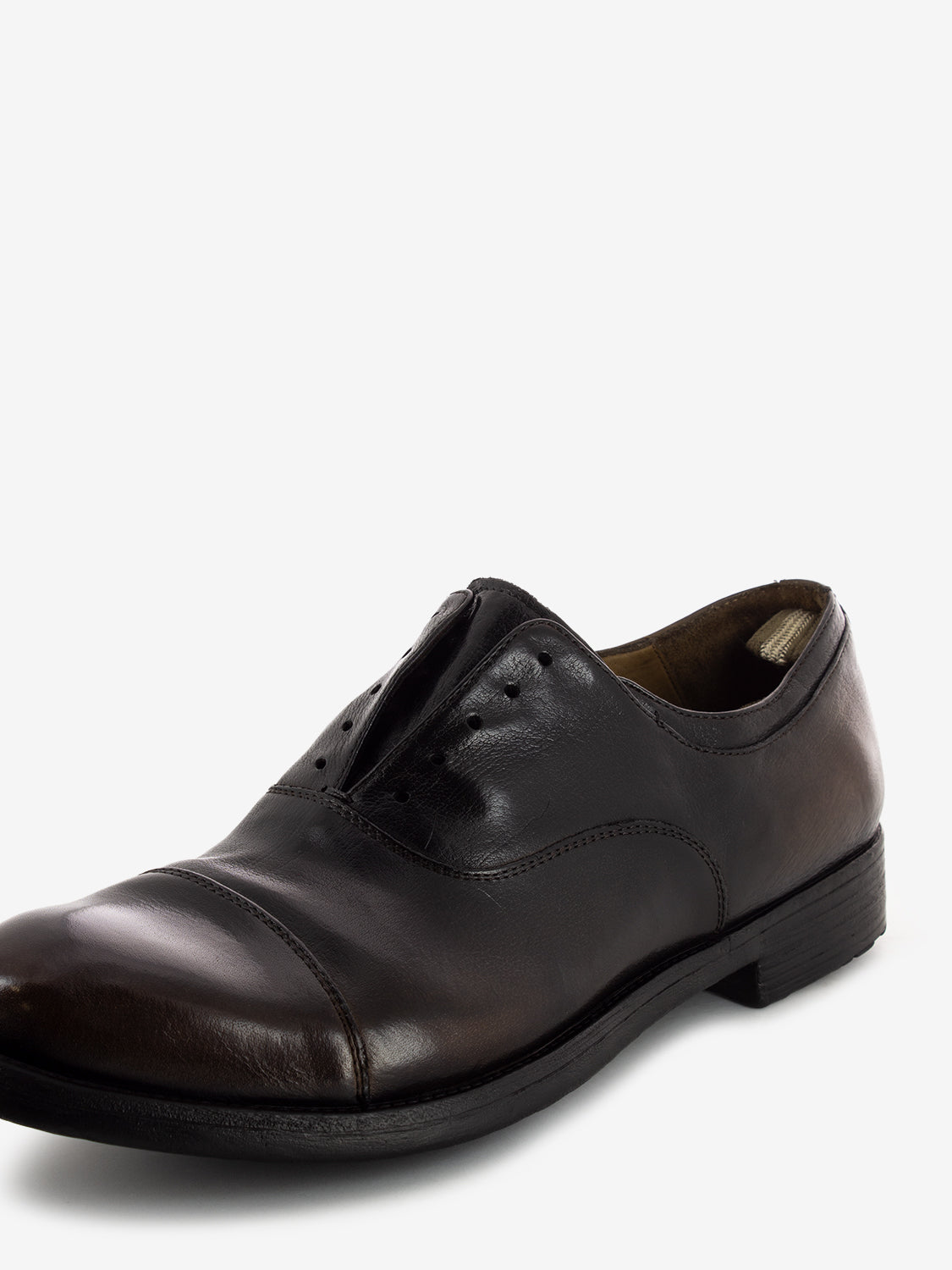 Derby without laces in brown shiny leather