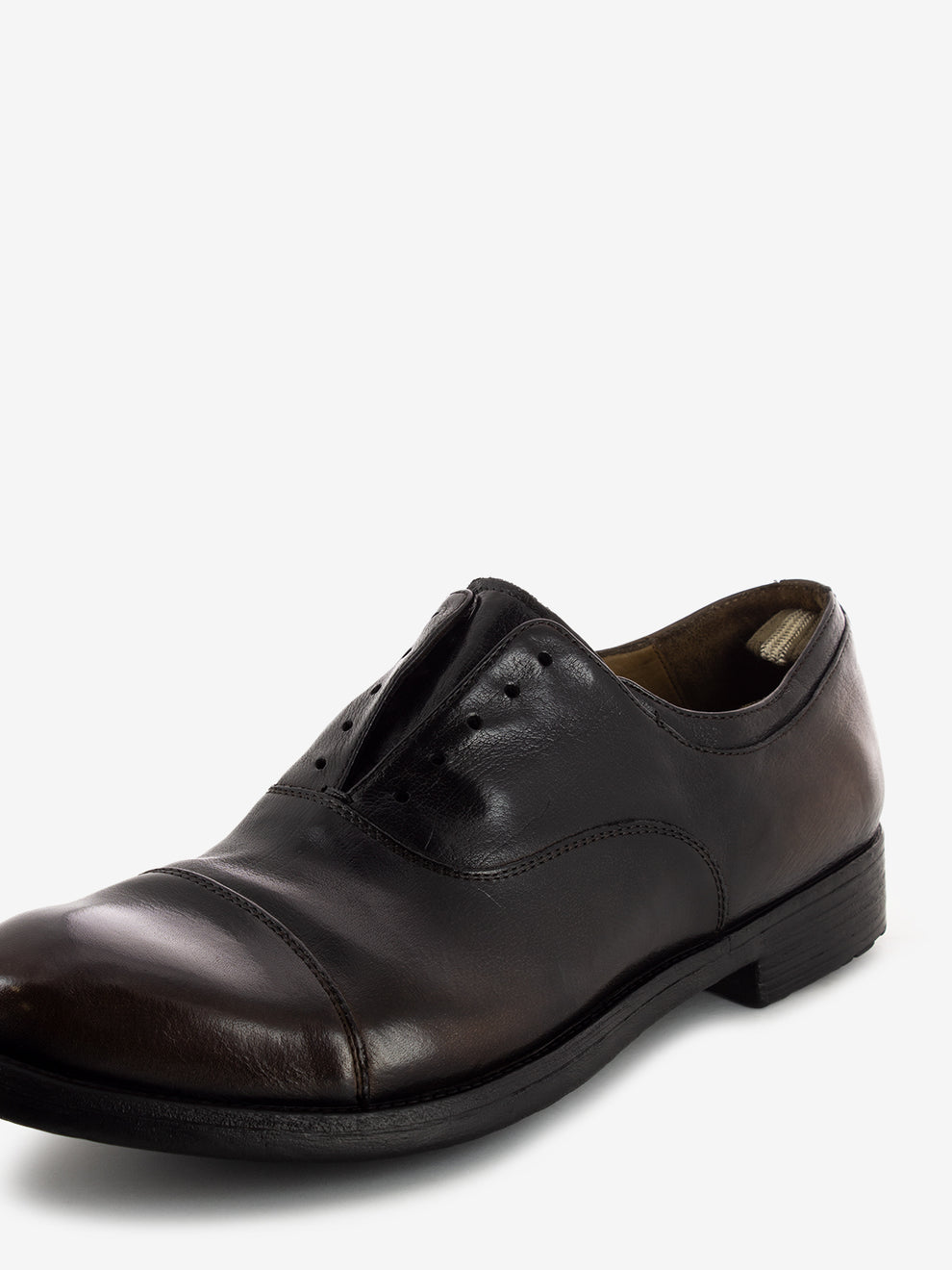 Derby without laces in brown shiny leather