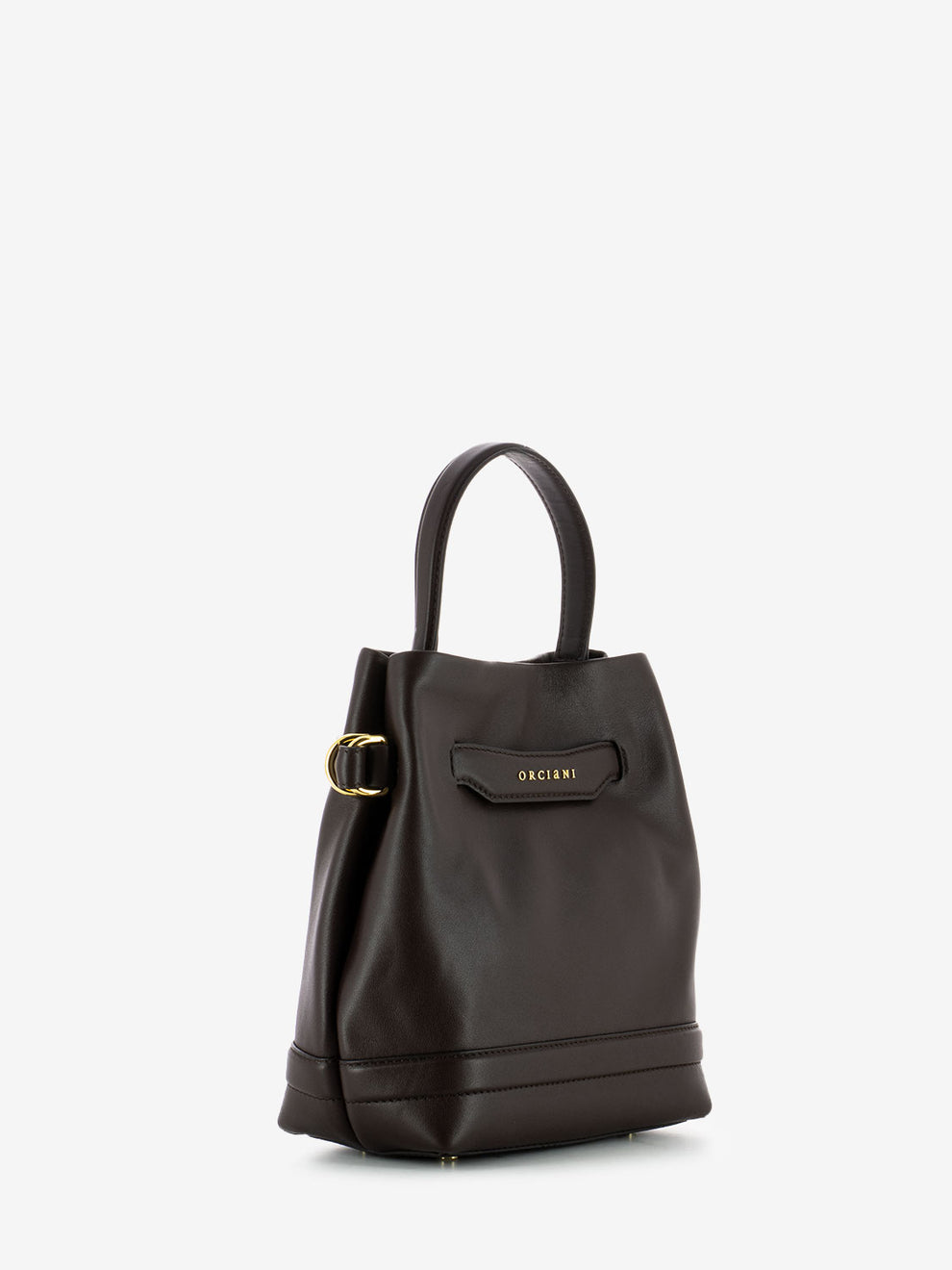 Borsa a secchiello in pelle cioccolato
