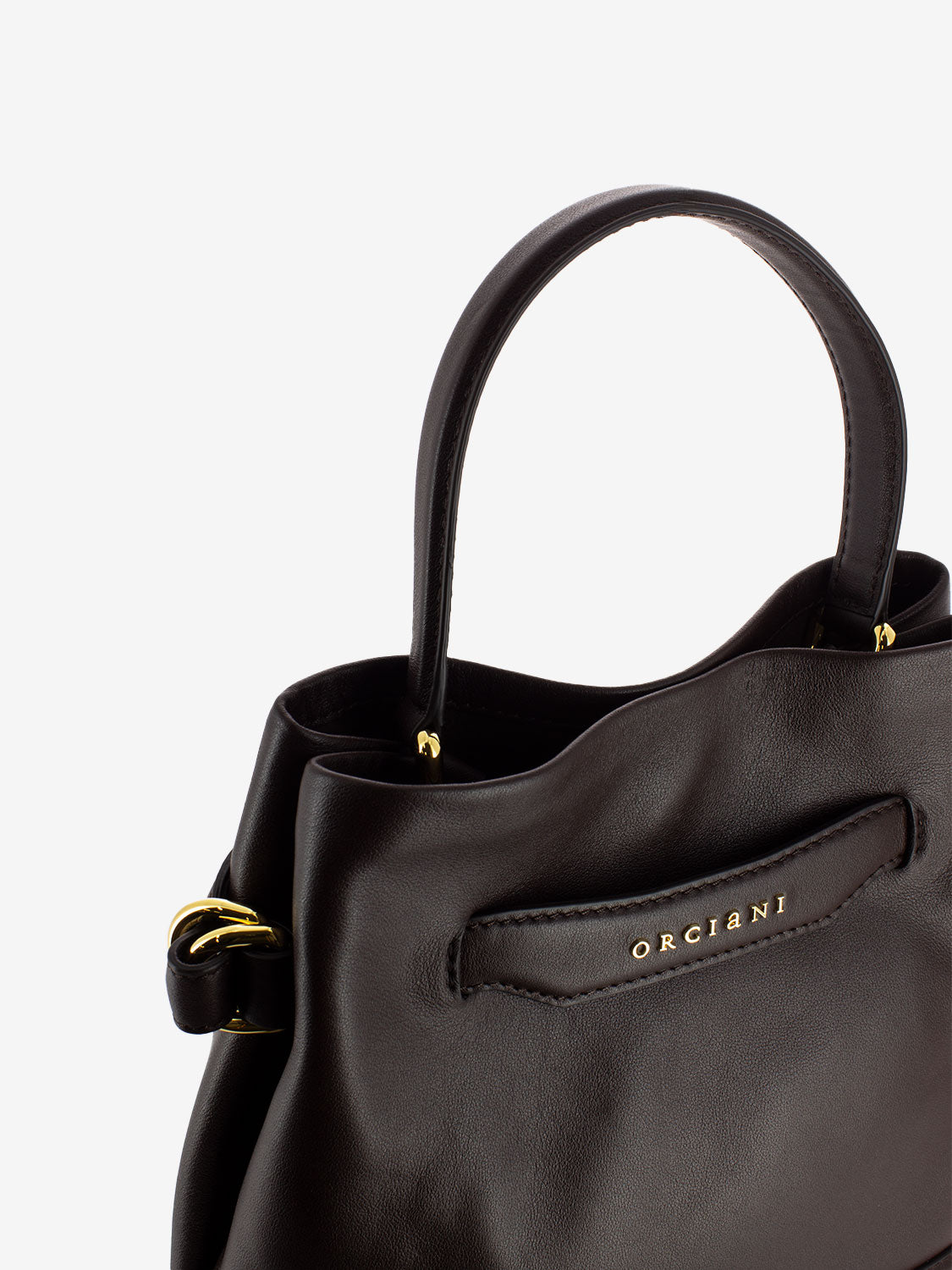 Borsa a secchiello in pelle cioccolato