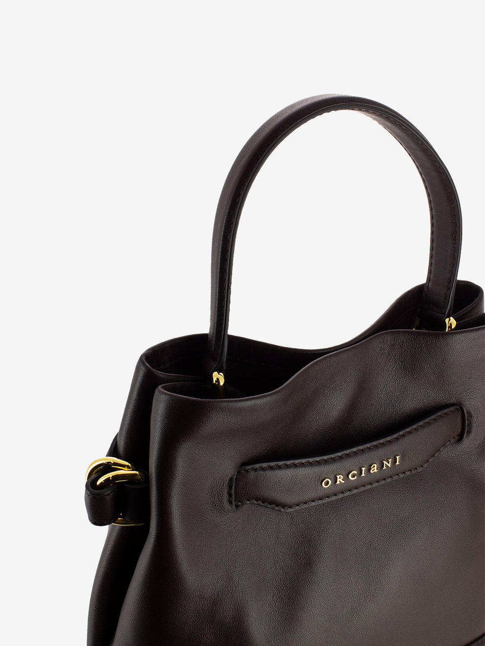 Borsa a secchiello in pelle cioccolato