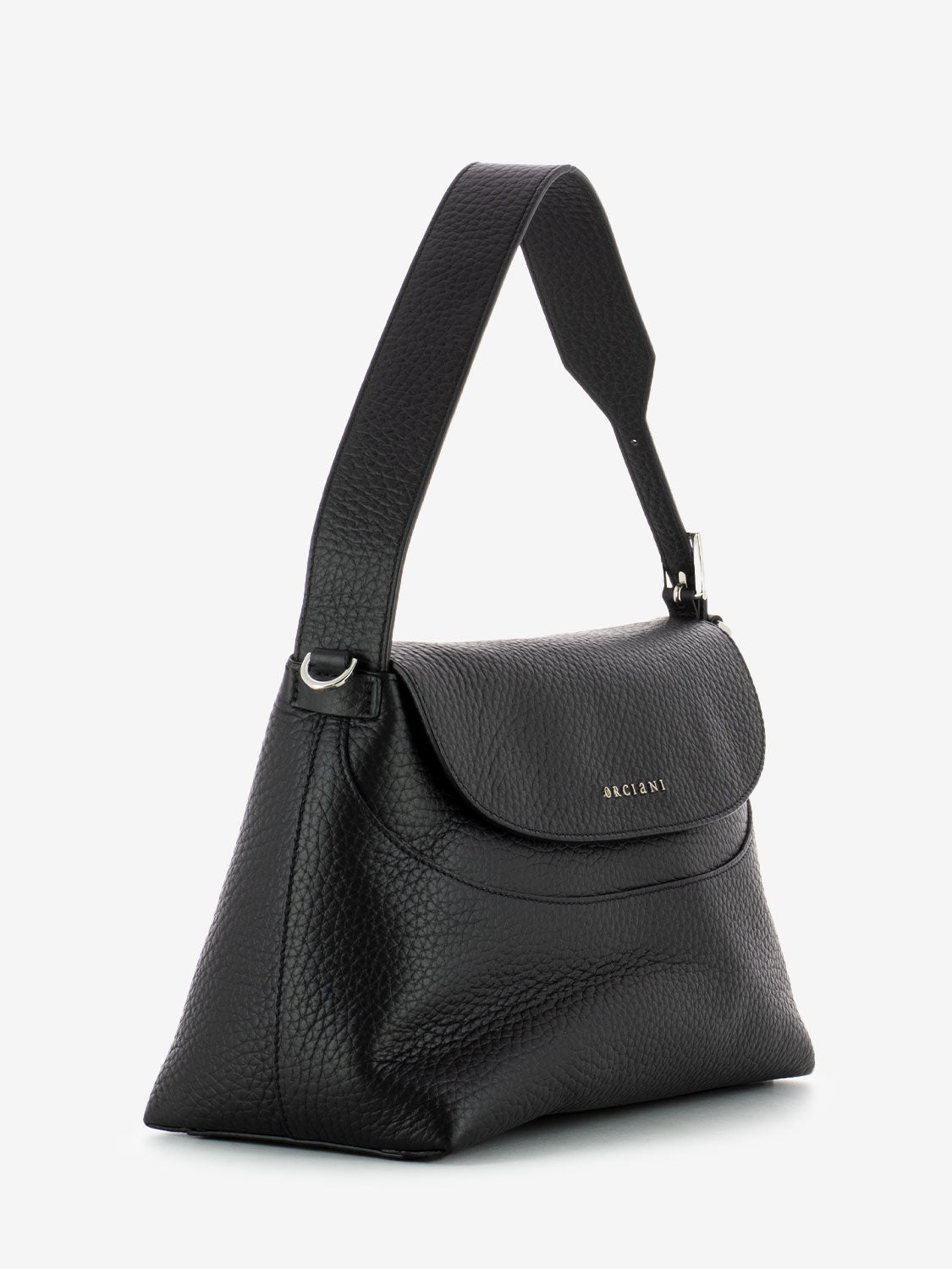 Borsa a spalla in pelle martellata nera