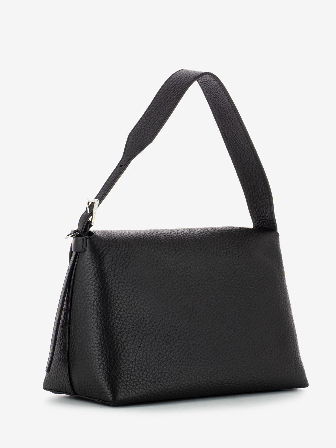 Borsa a spalla in pelle martellata nera