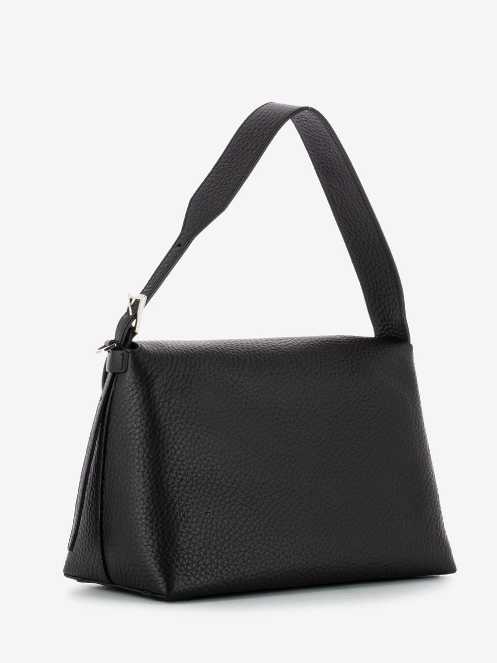 Borsa a spalla in pelle martellata nera