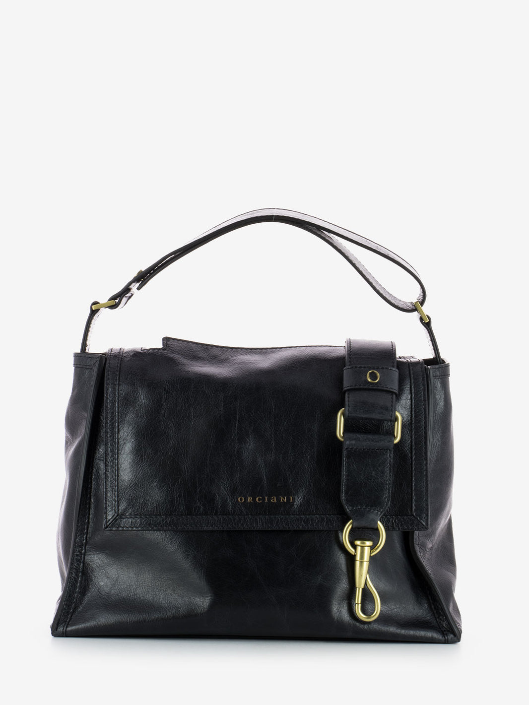 Borsa media in pelle a mano notturno nero