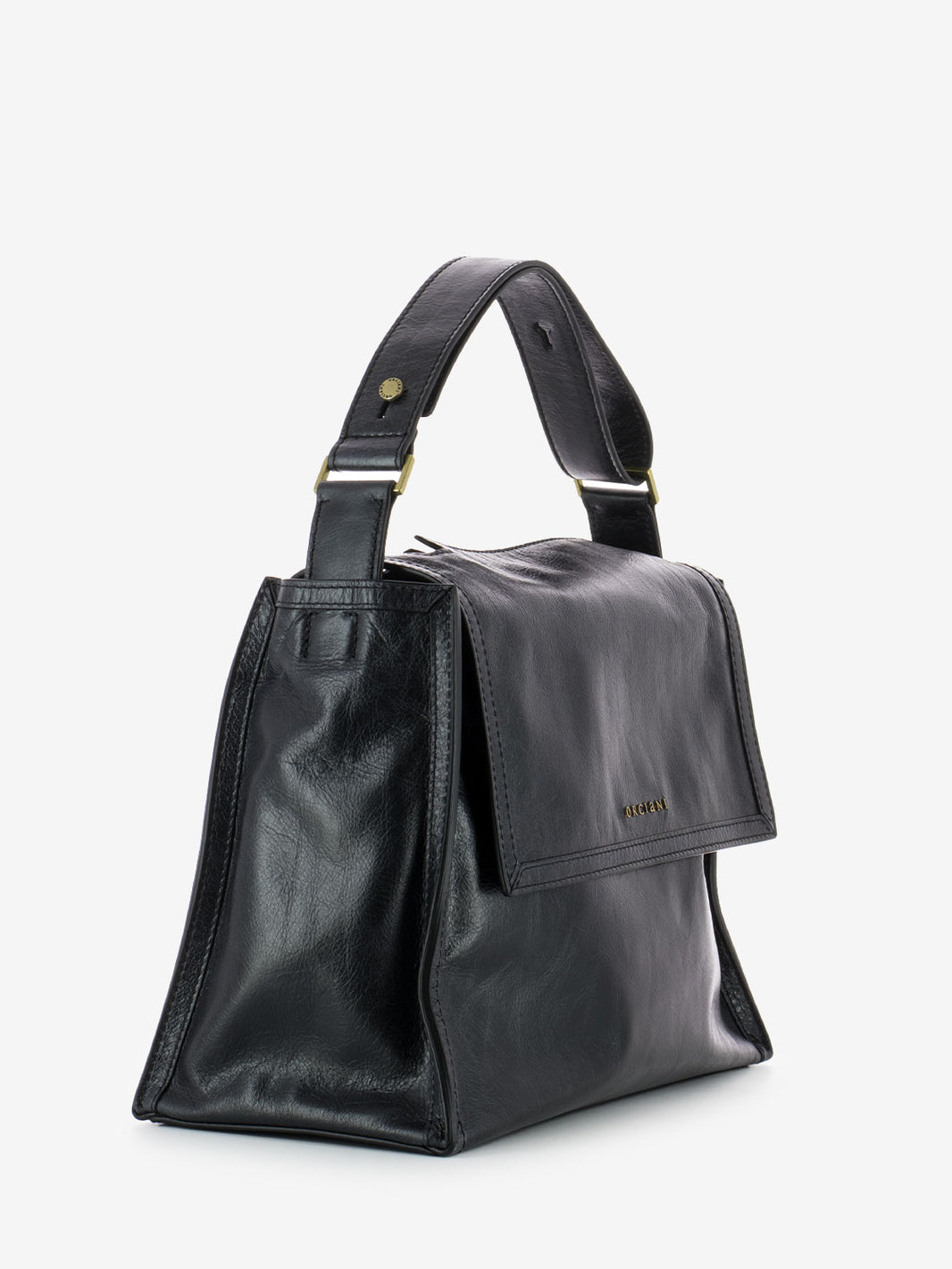 Borsa media in pelle a mano notturno nero
