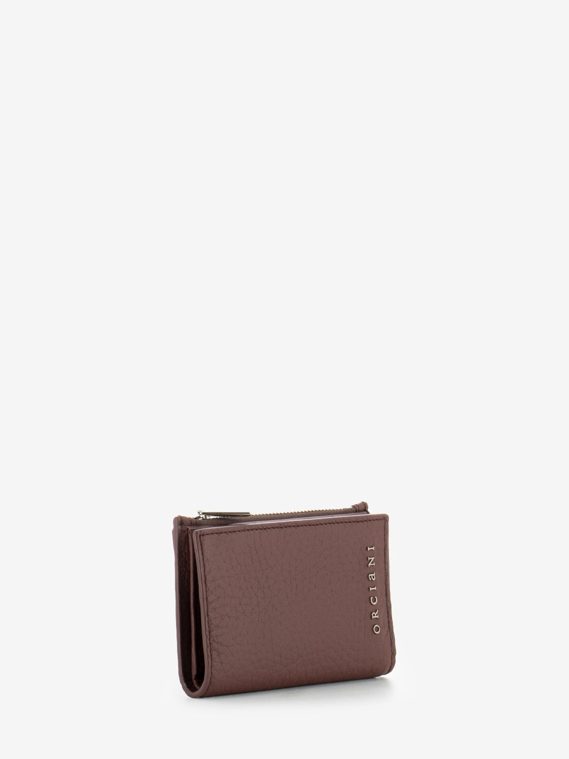 Portafoglio a libro con zip in pelle amarena