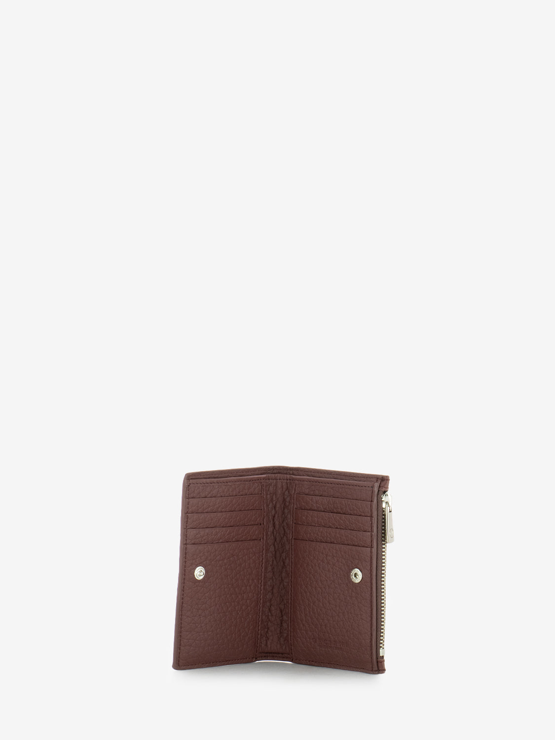 Portafoglio a libro con zip in pelle amarena