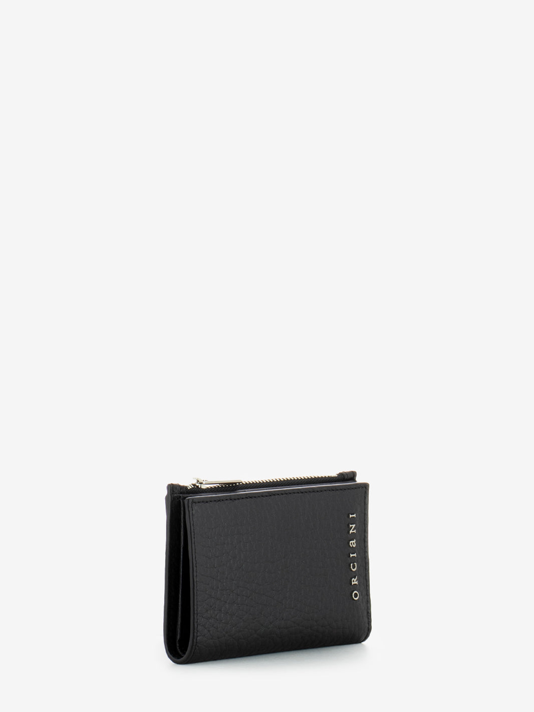 Portafoglio a libro con zip in pelle nero