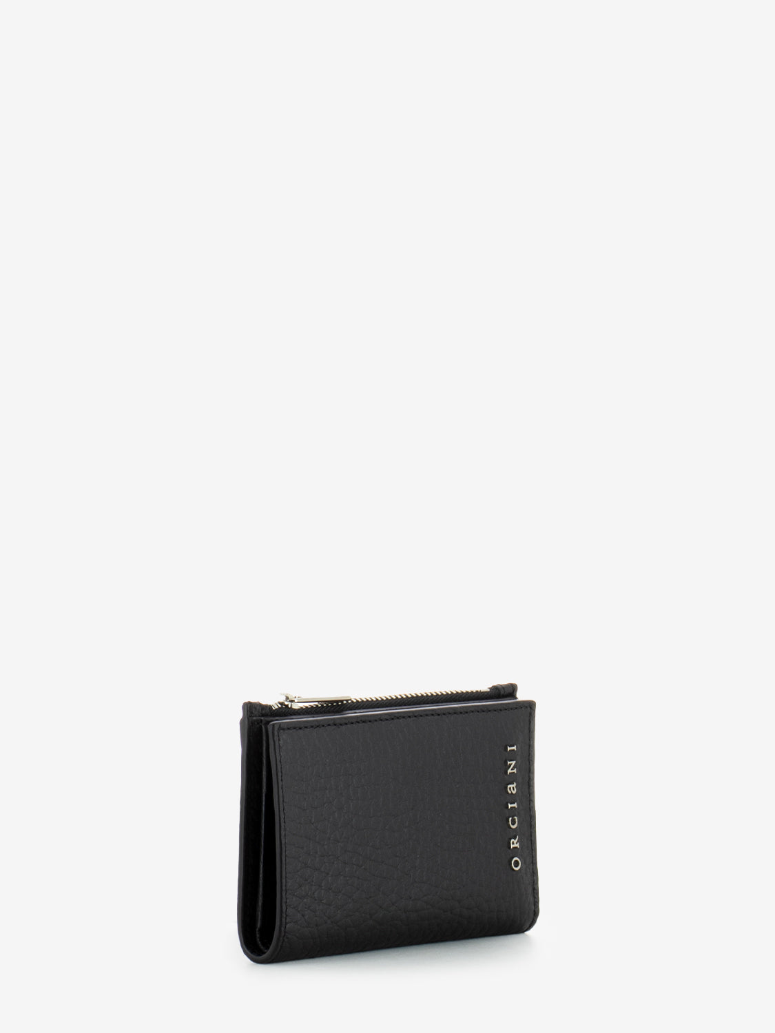 Portafoglio a libro con zip in pelle nero