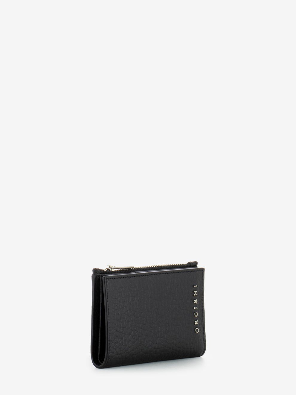 Portafoglio a libro con zip in pelle nero