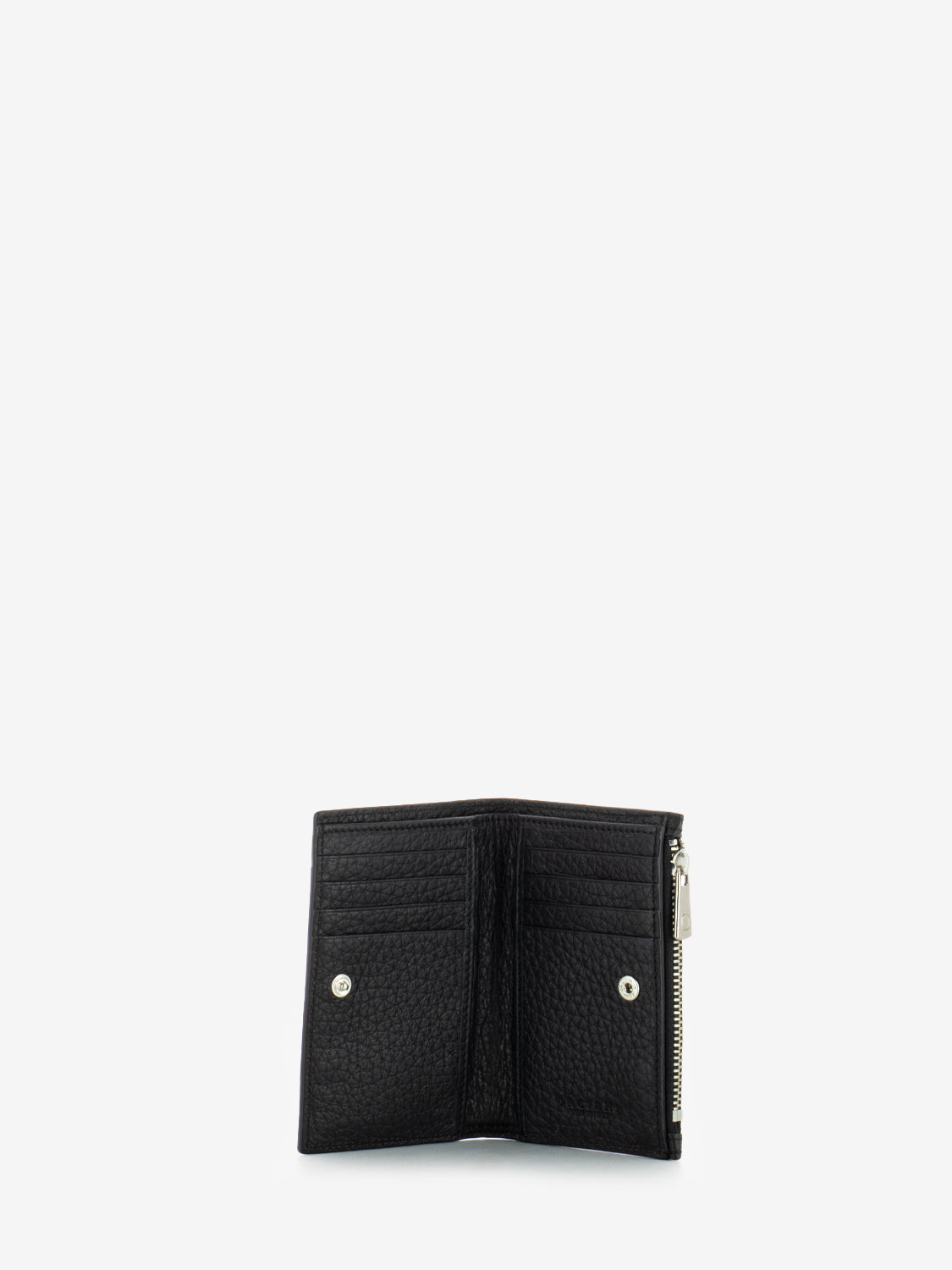 Portafoglio a libro con zip in pelle nero