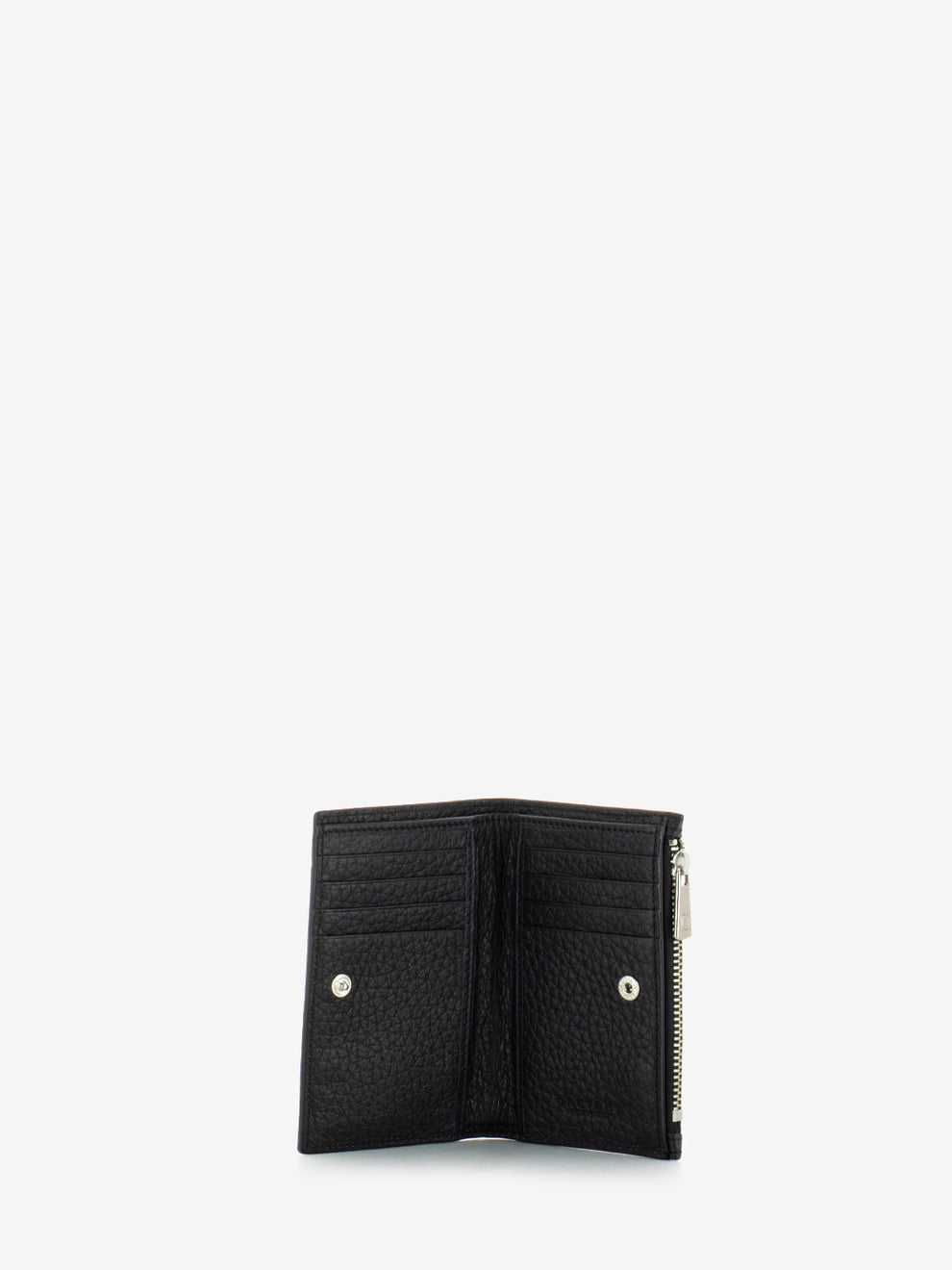 Portafoglio a libro con zip in pelle nero