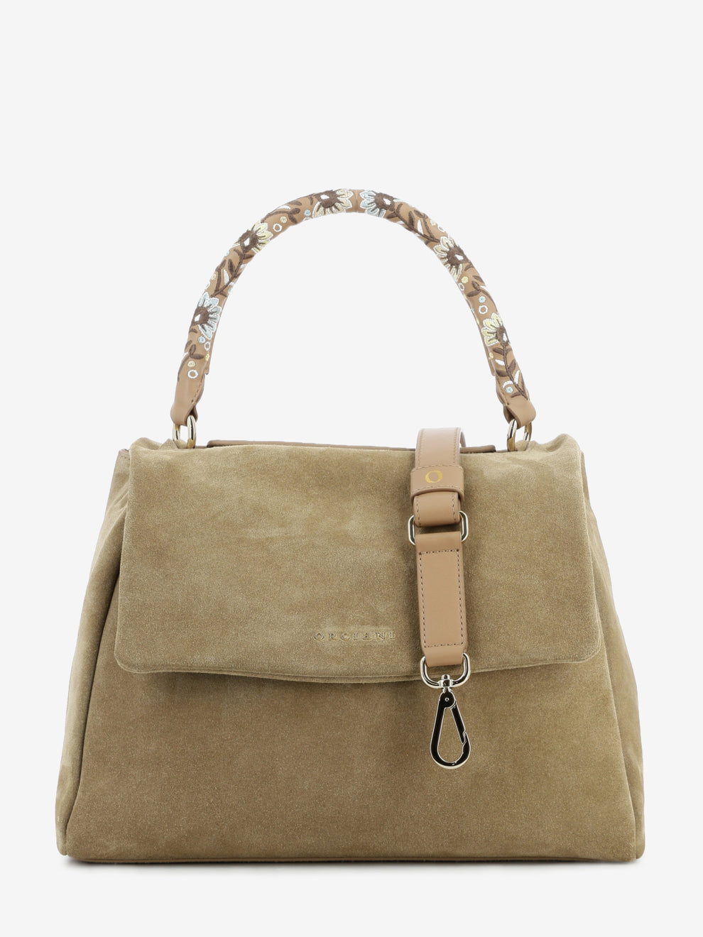 Sveva Peach Flowers midi a spalla in suede biscotto