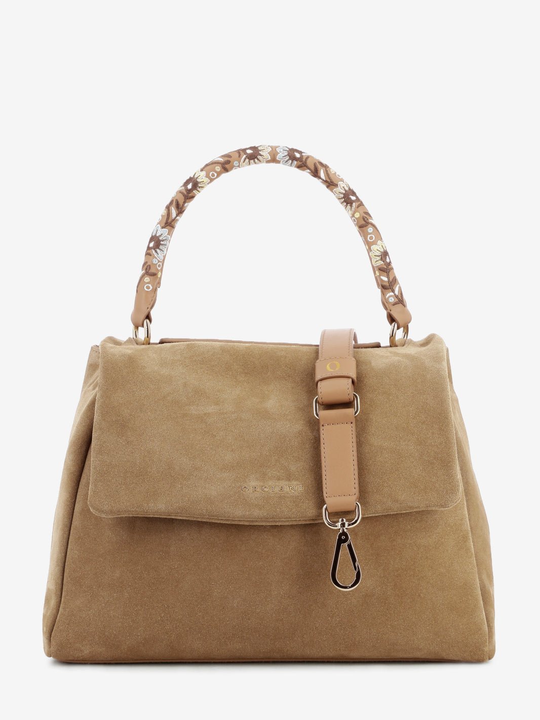 Sveva Peach Flowers midi a spalla in suede biscotto